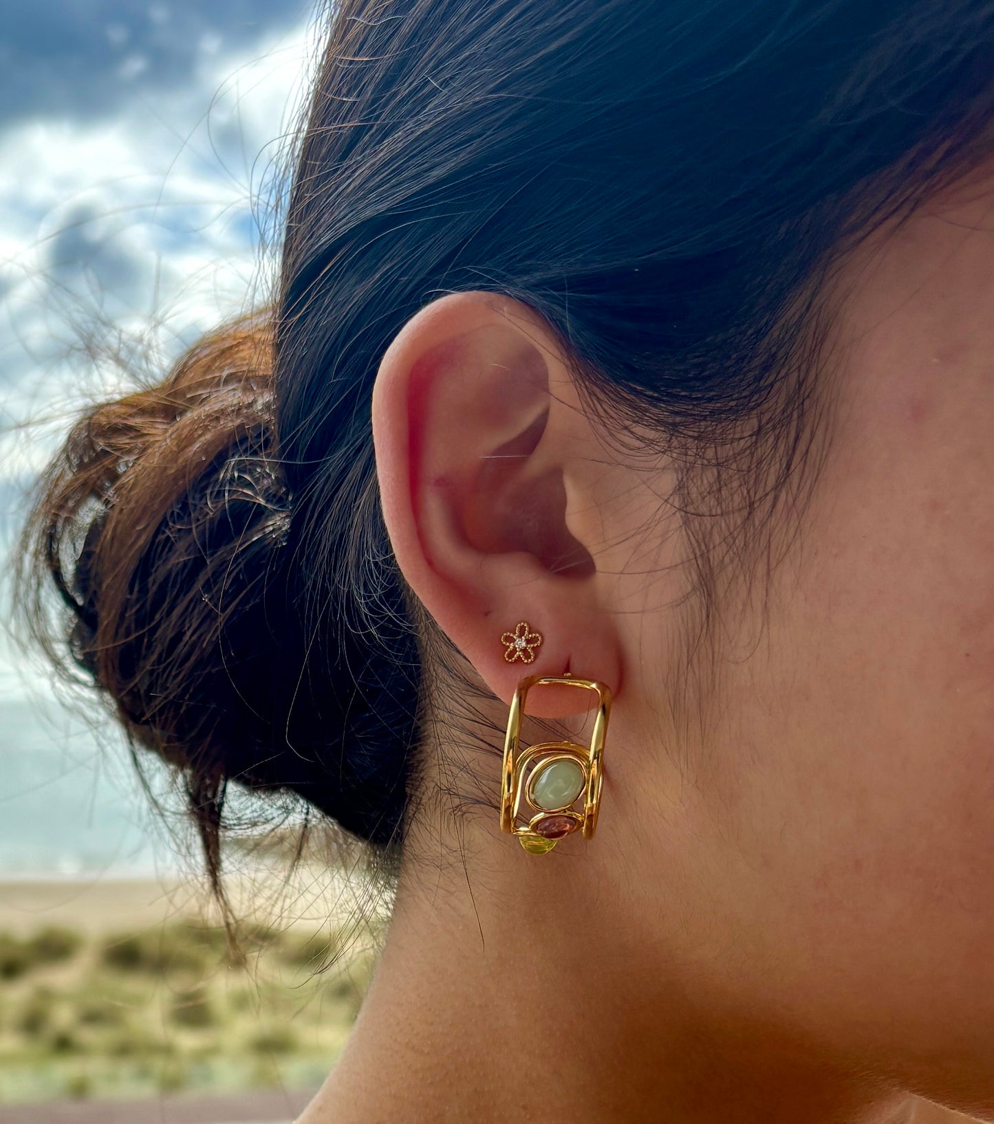 18ct Gold Plated Glass Beads Cradle Earrings