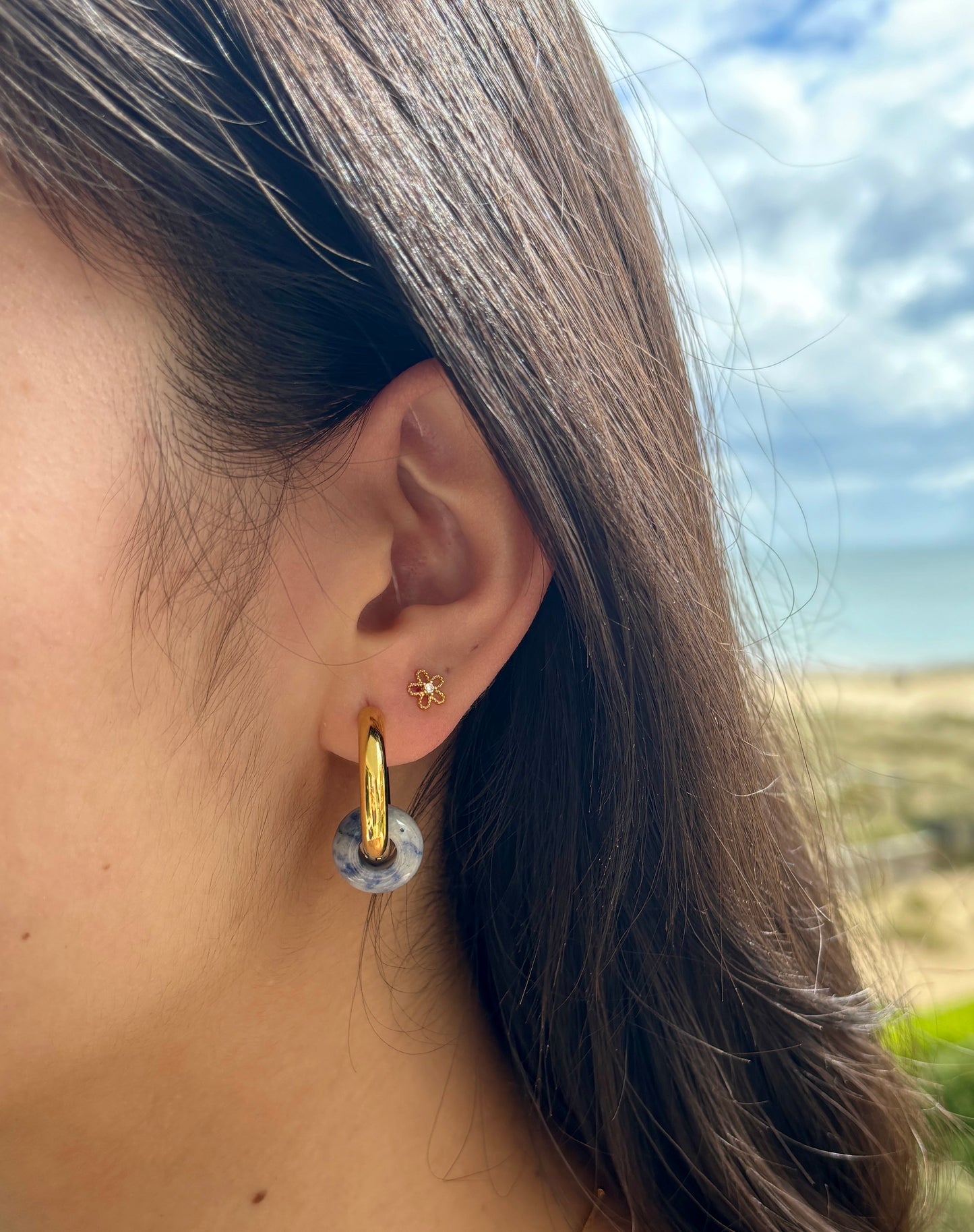 18ct Gold Plated Gemstone Doughnut Hoop Earrings