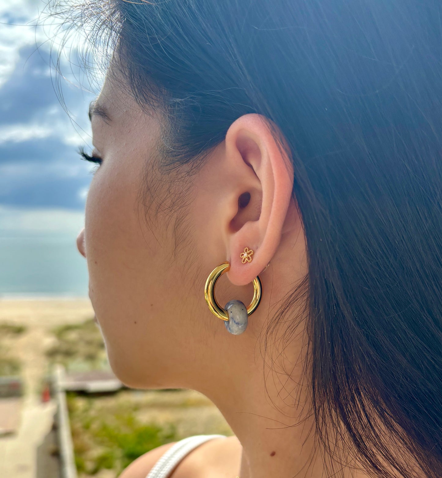 18ct Gold Plated Gemstone Doughnut Hoop Earrings