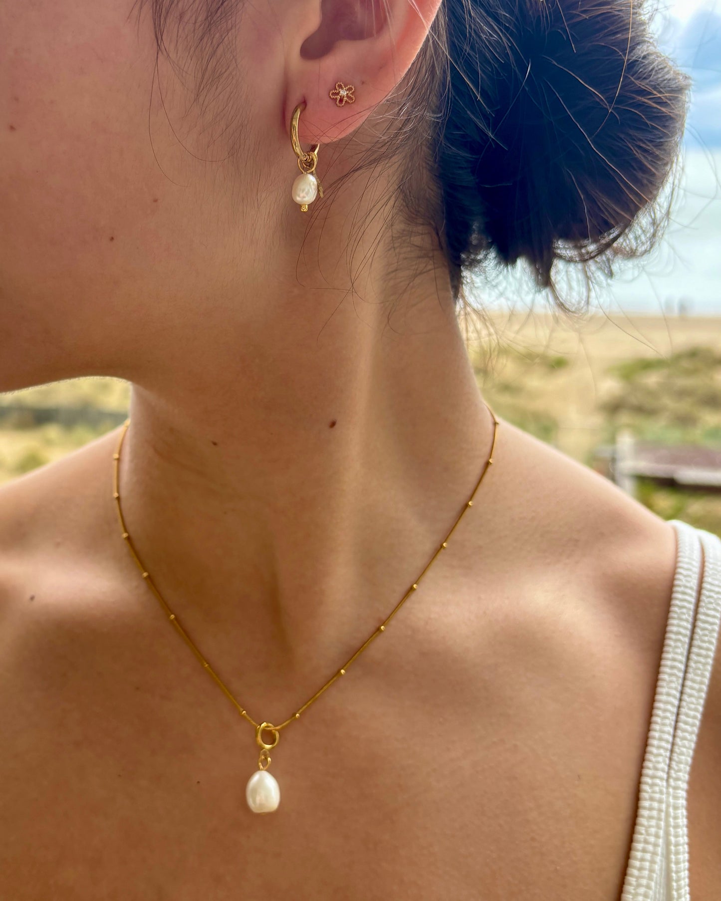 18ct Gold Plated Single Pearl Necklace - Personalisation Available