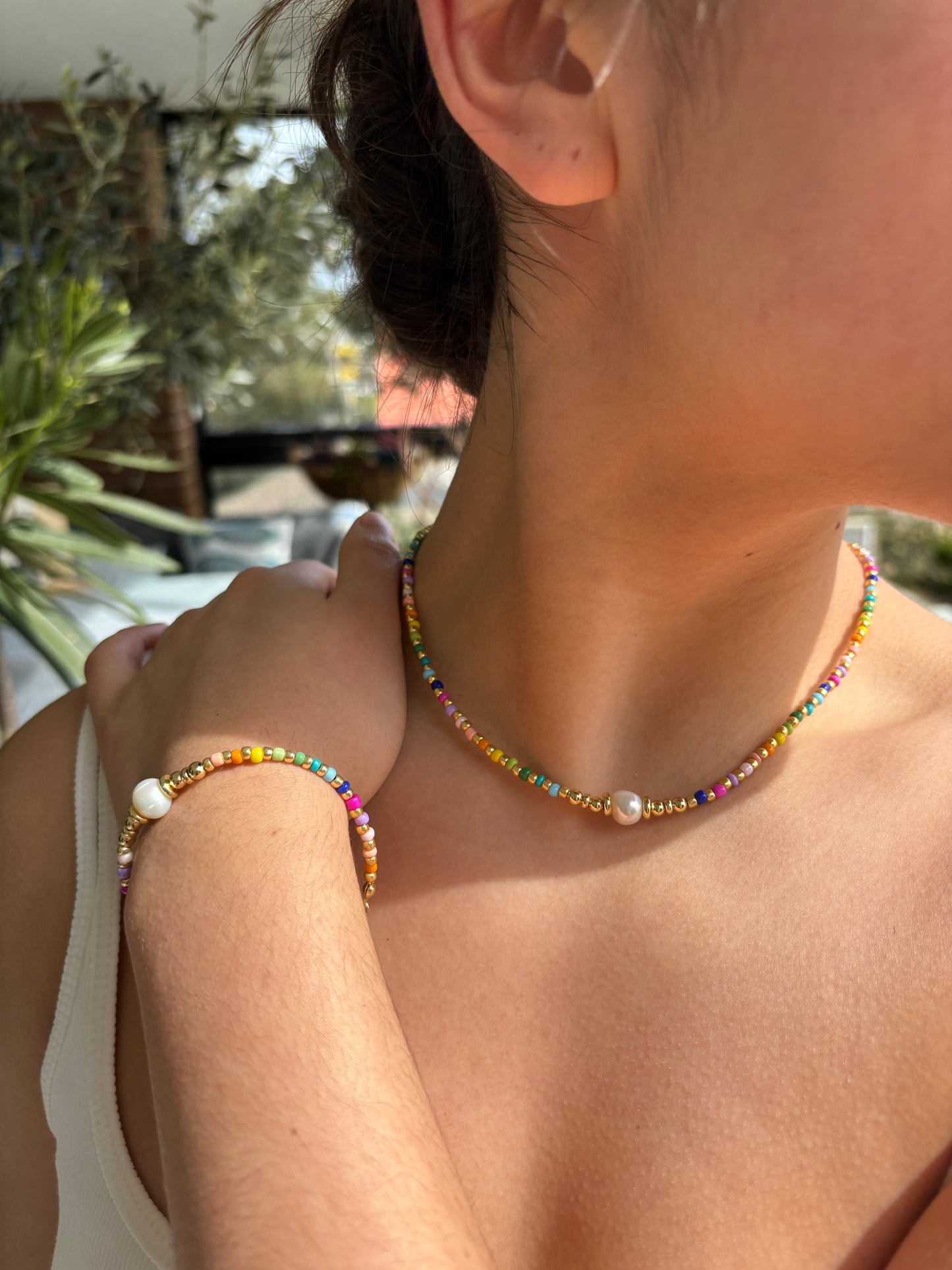 18ct Gold Plated Pearl Rainbow Necklace - Available in Silver