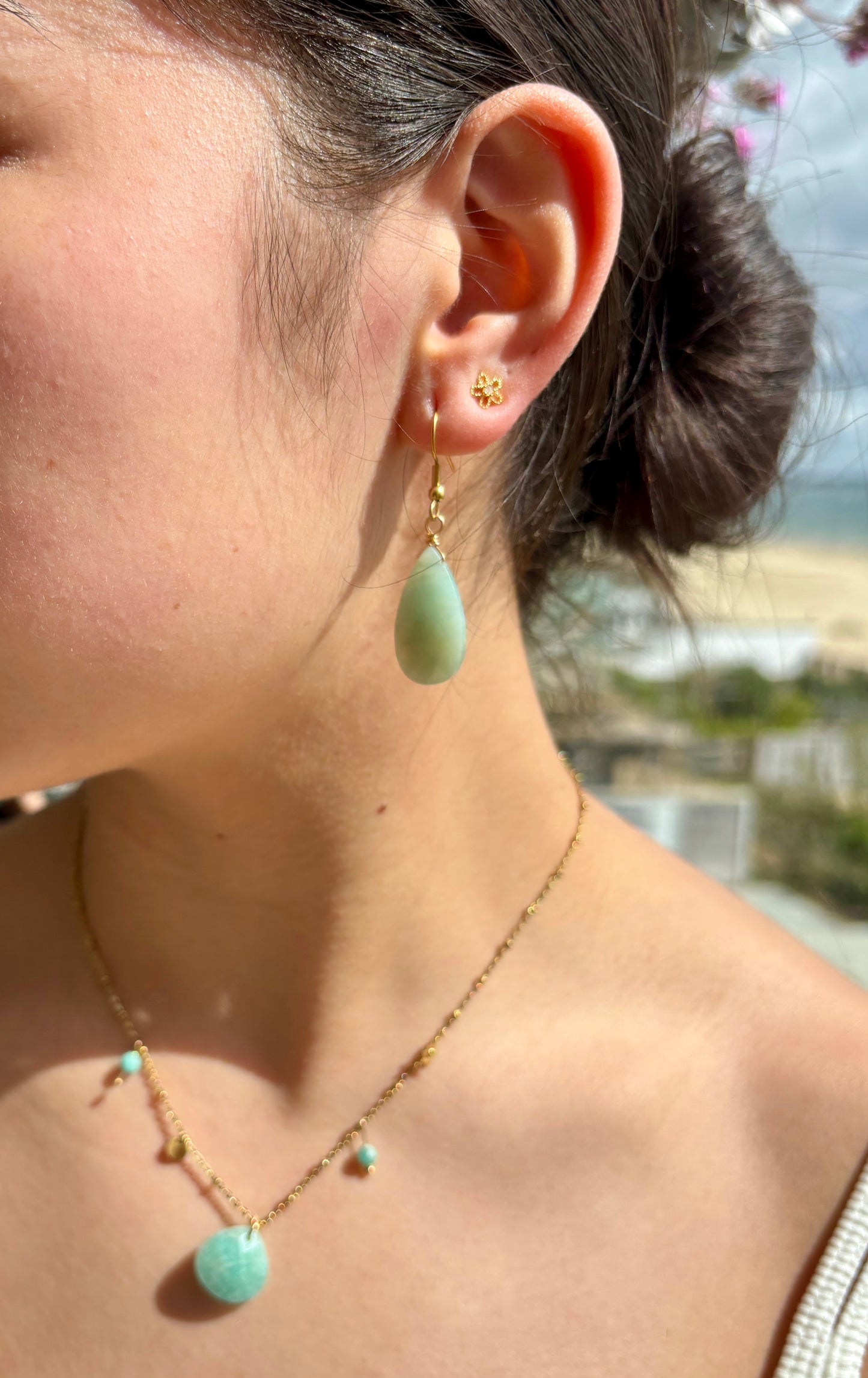 18ct Gold Plated Gemstone Drop Earrings