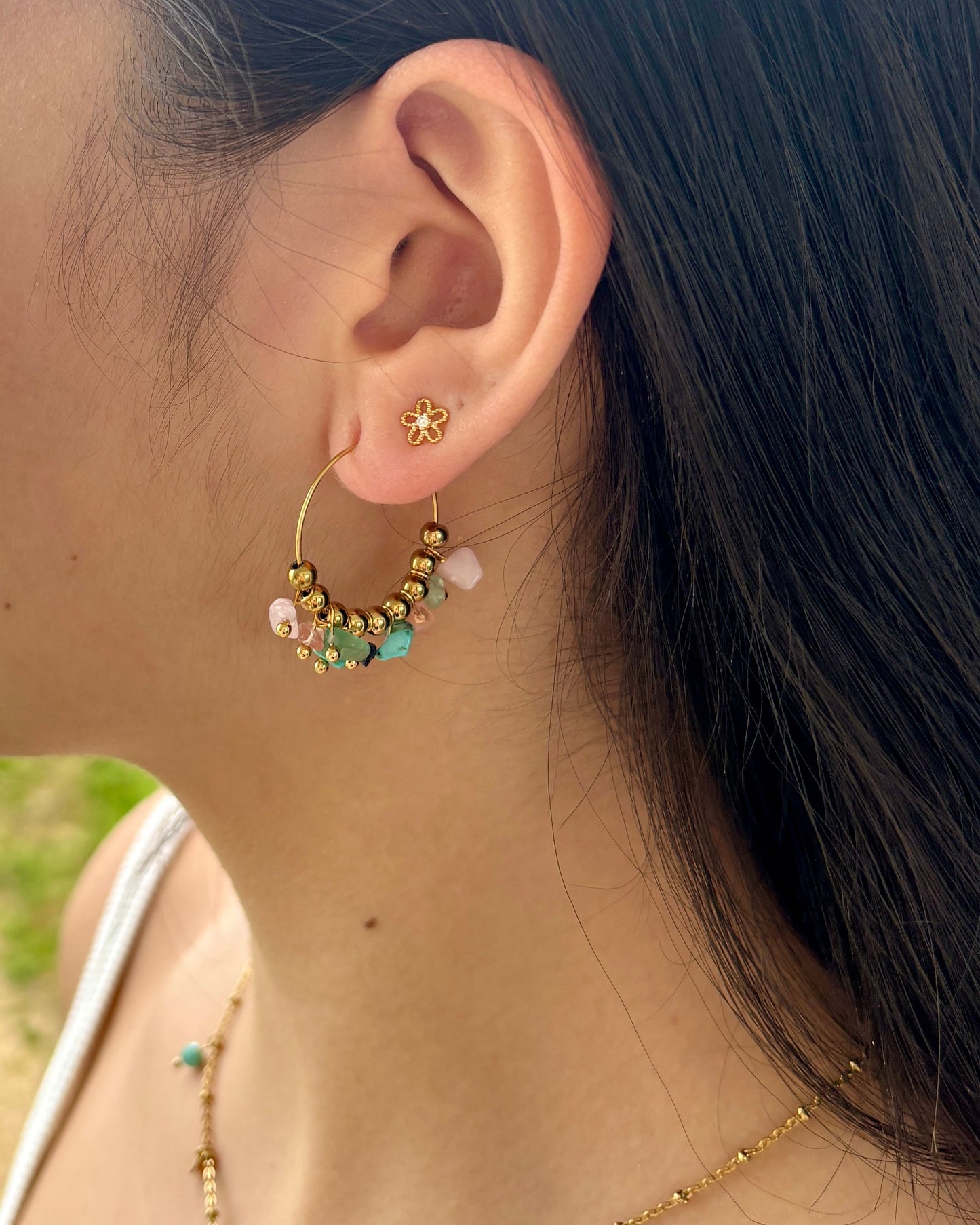 18ct Gold Plated Gemstone Cluster Hoop Earrings