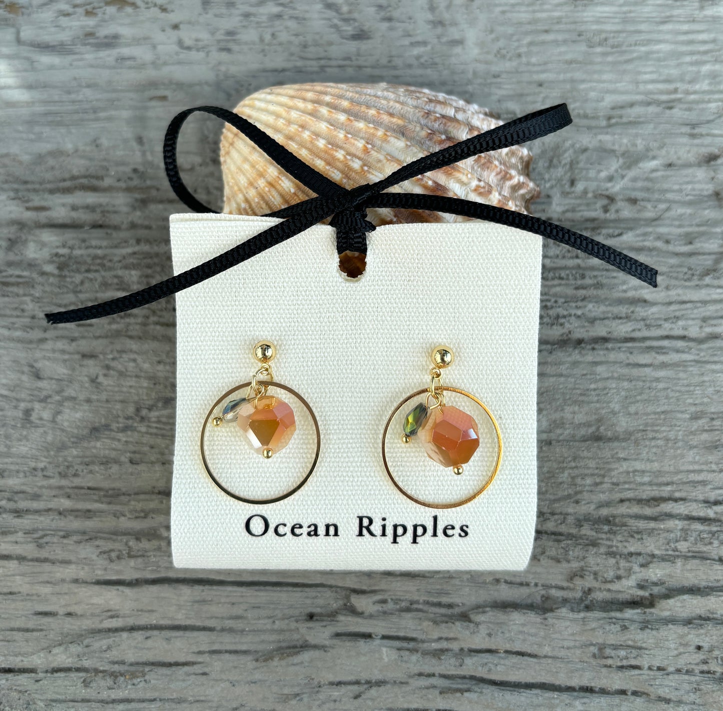 14ct Gold Plated Amber Glass Crystal Hoop Earrings