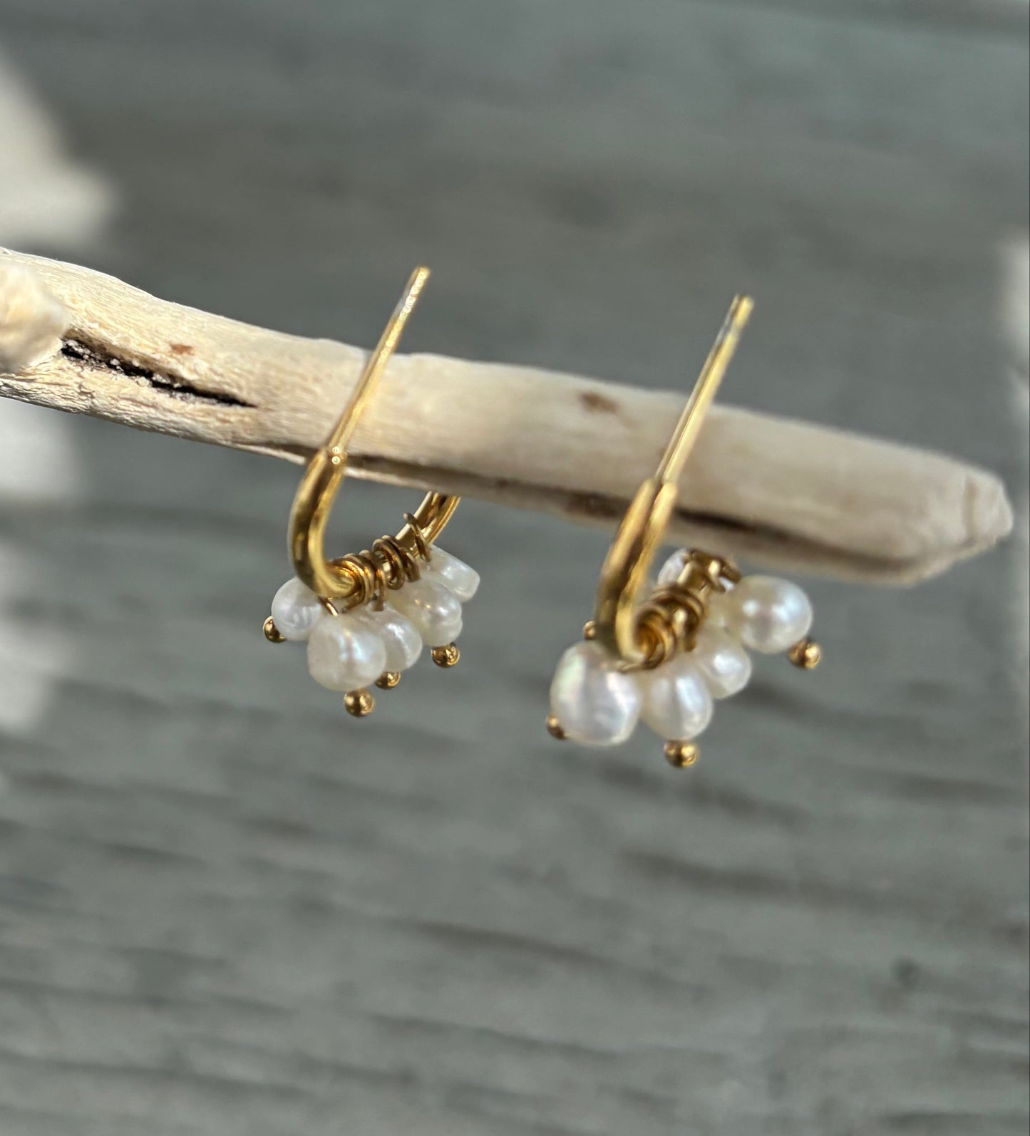 18ct Gold Plated Fresh Water Pearl Half Hoop Earrings