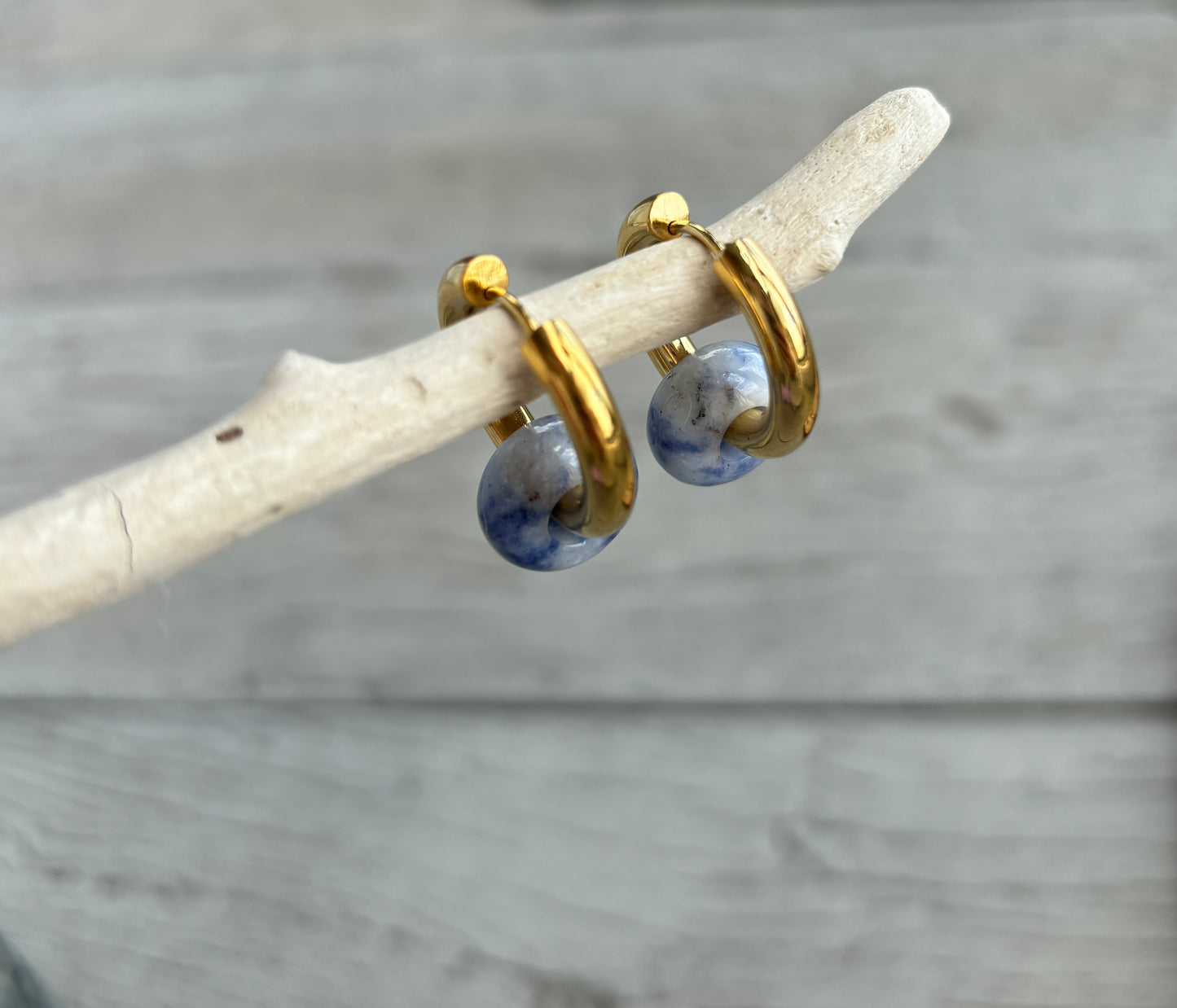 18ct Gold Plated Gemstone Doughnut Hoop Earrings