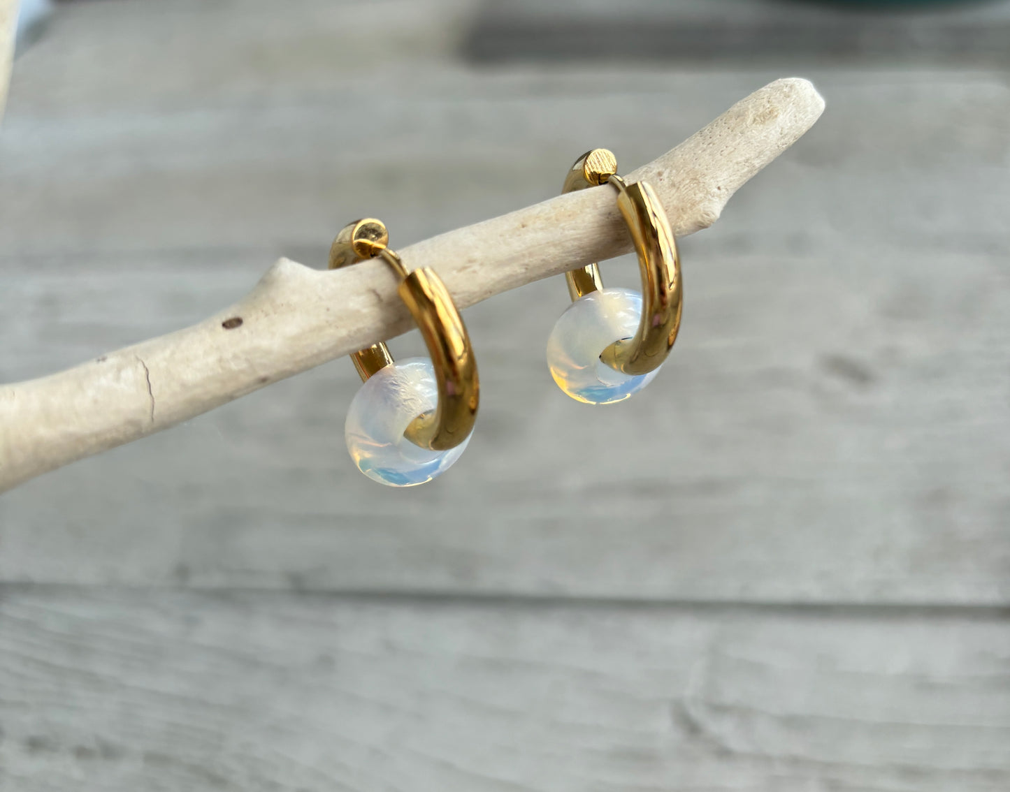 18ct Gold Plated Gemstone Doughnut Hoop Earrings