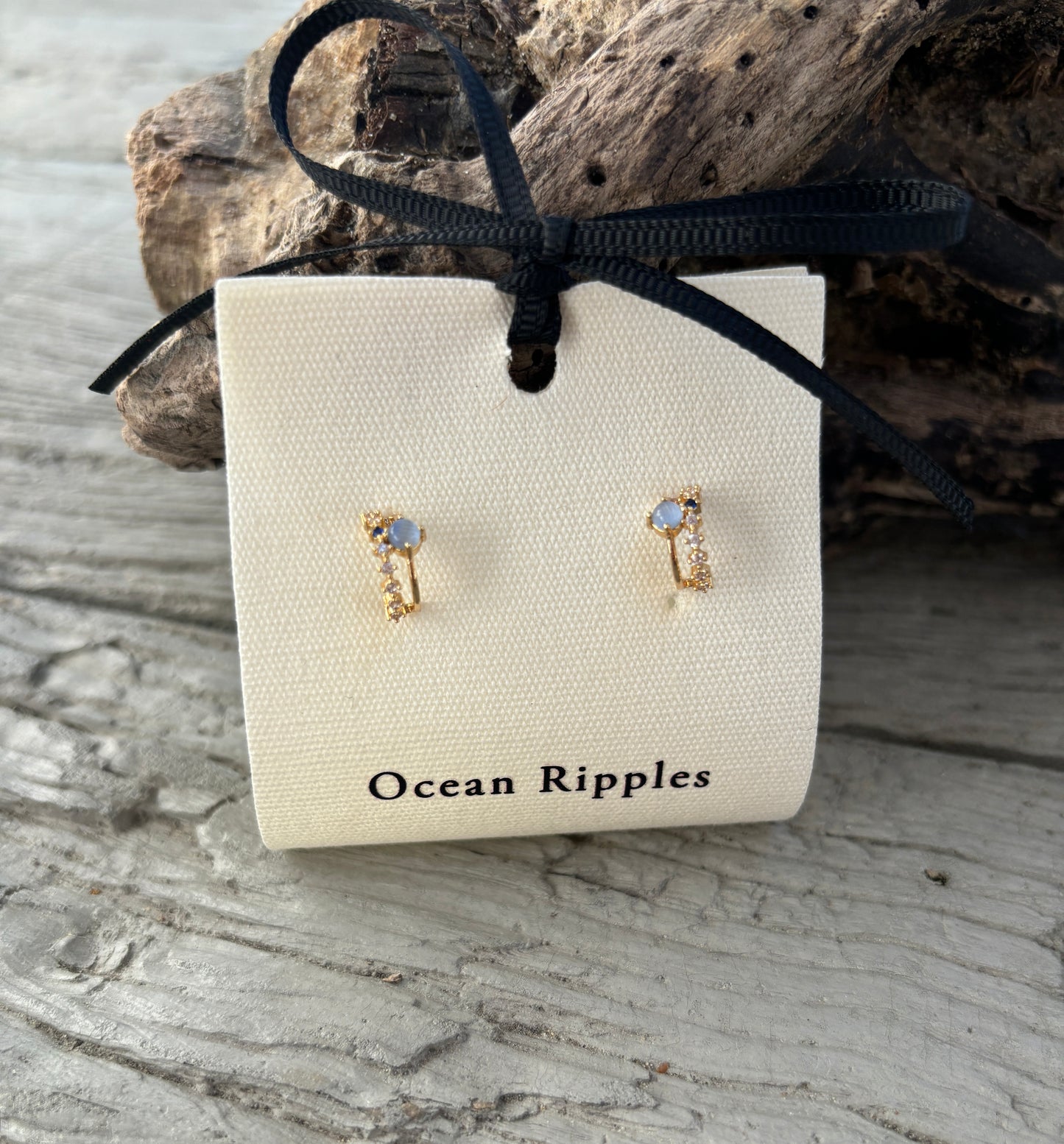 14ct Gold Plated Curved Cat's Eye Stone Earrings