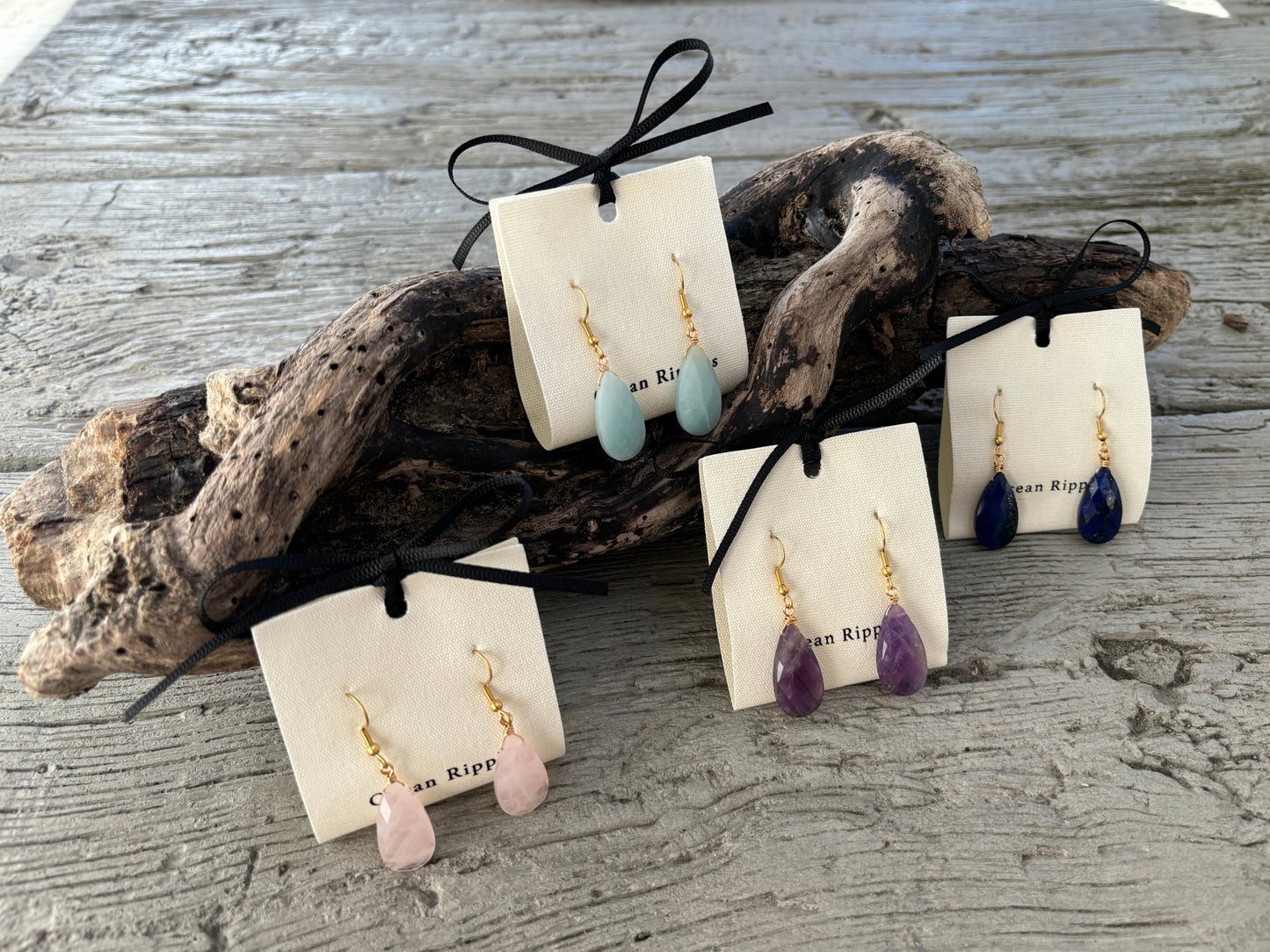 18ct Gold Plated Gemstone Drop Earrings