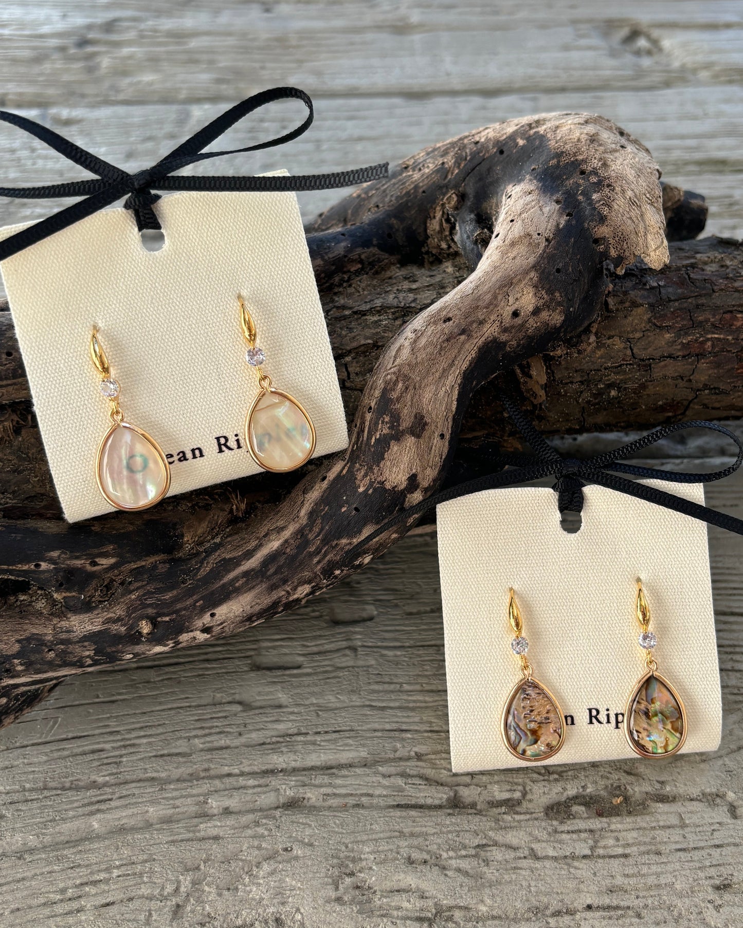 14ct Gold Plated Abalone Shell Drop Earrings