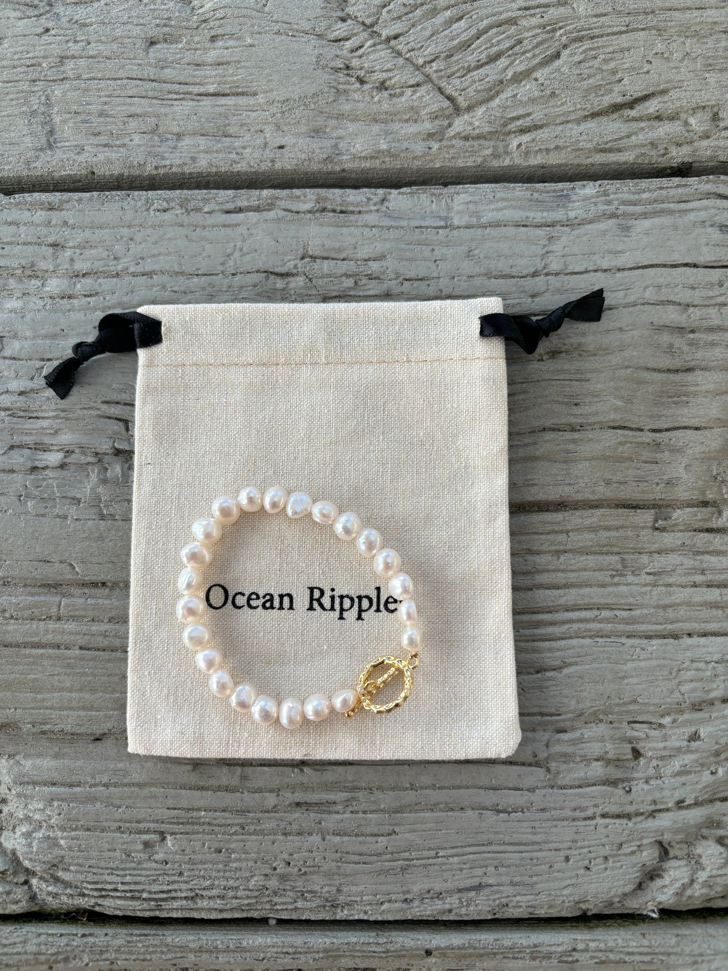 14ct Gold Plated Fresh Water Pearl T- Bar Bracelet