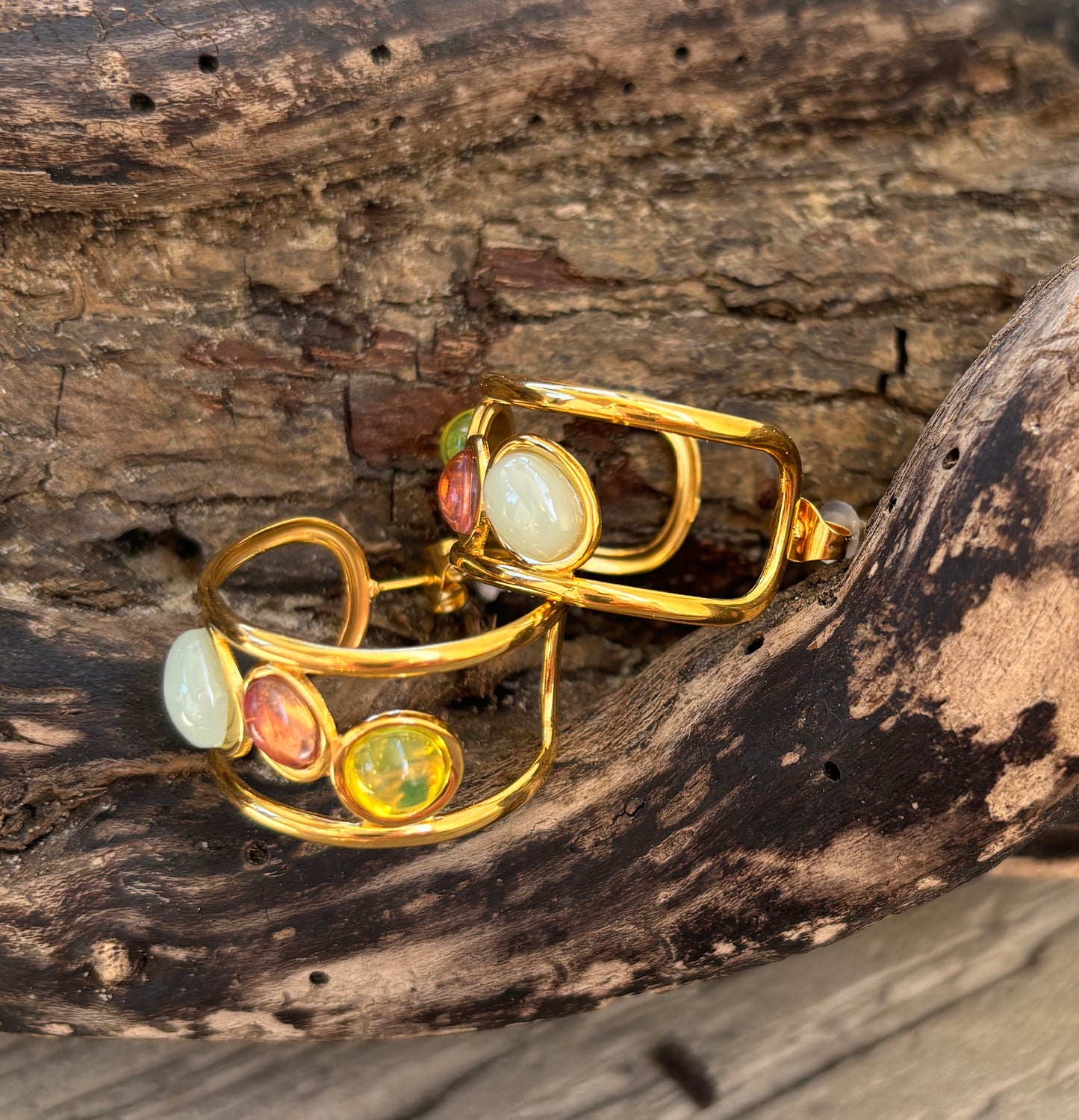 18ct Gold Plated Glass Beads Cradle Earrings