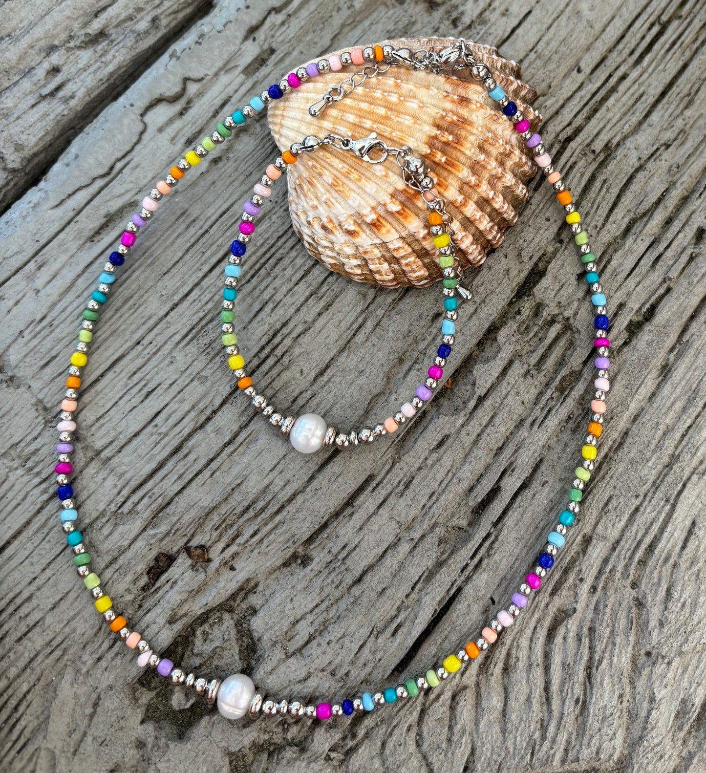 18ct Gold Plated Pearl Miyuki Rainbow Bracelet - Available In Silver