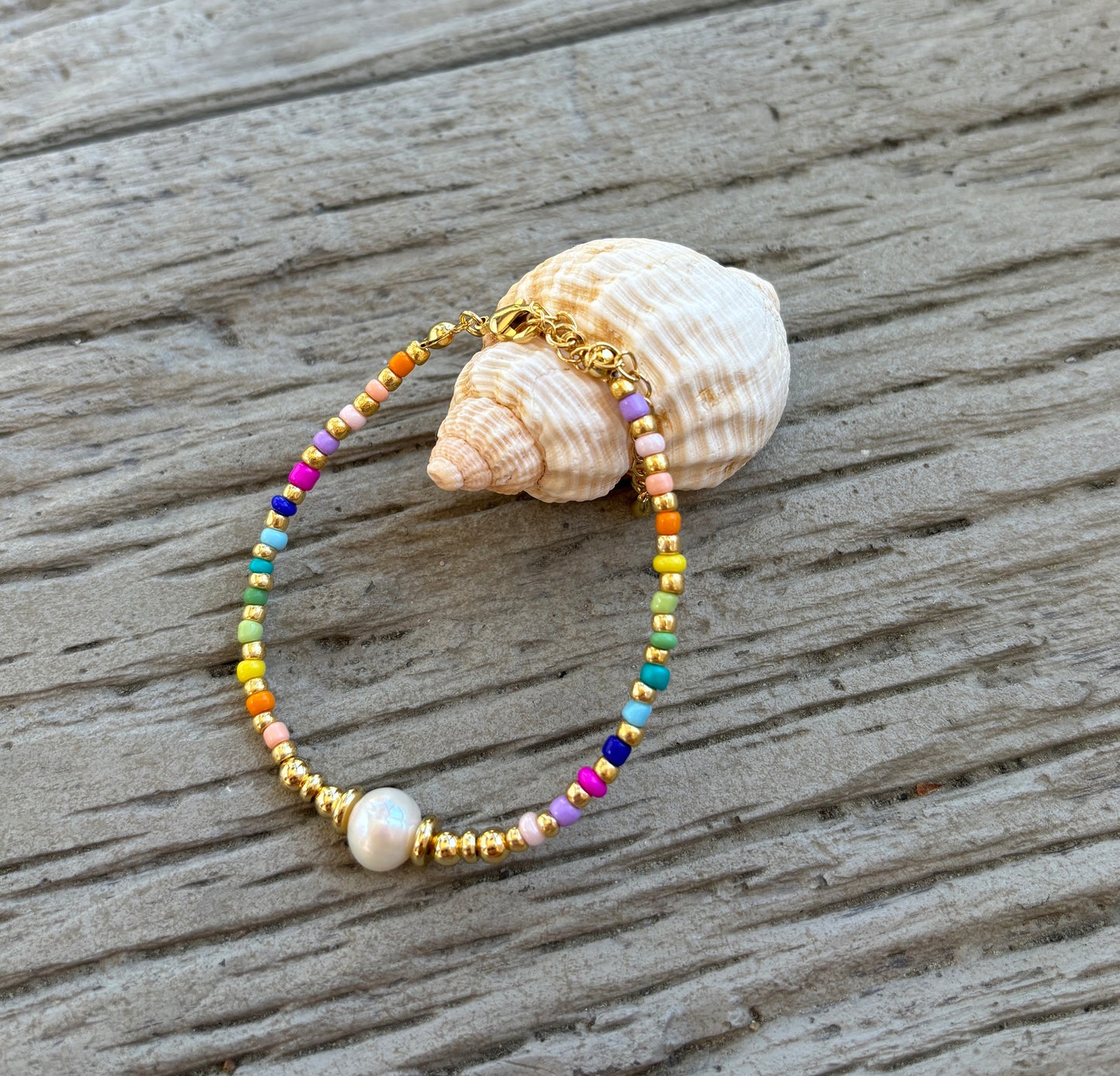 18ct Gold Plated Pearl Miyuki Rainbow Bracelet - Available In Silver