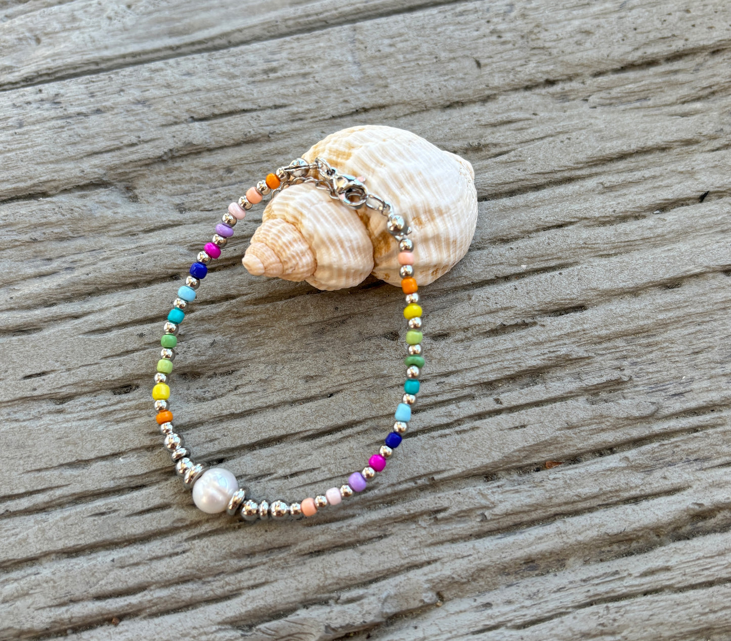 18ct Gold Plated Pearl Miyuki Rainbow Bracelet - Available In Silver
