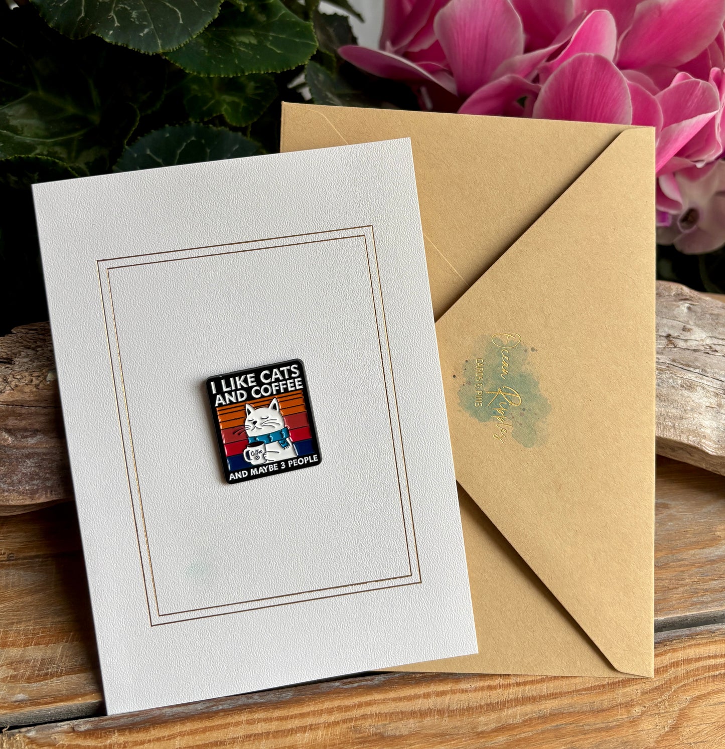 I Like Cats And Coffee... Pin Badge Card