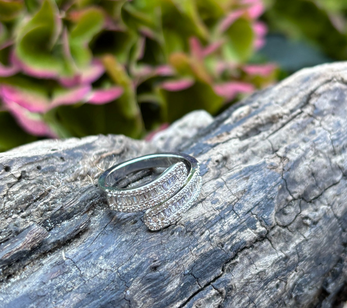 Stainless Steel Cubic Zirconia Crossover Adjustable Ring