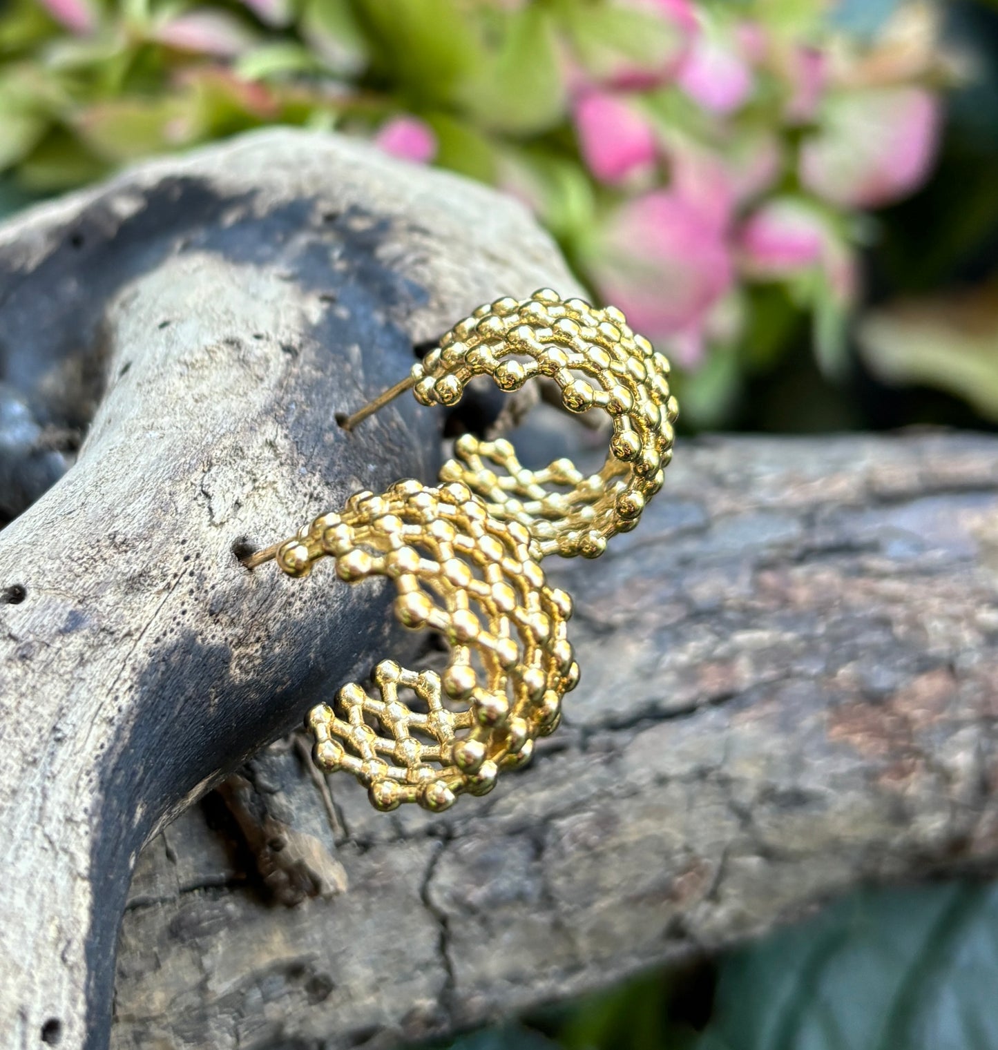 18ct Gold Plated Waffle Hoop Earrings