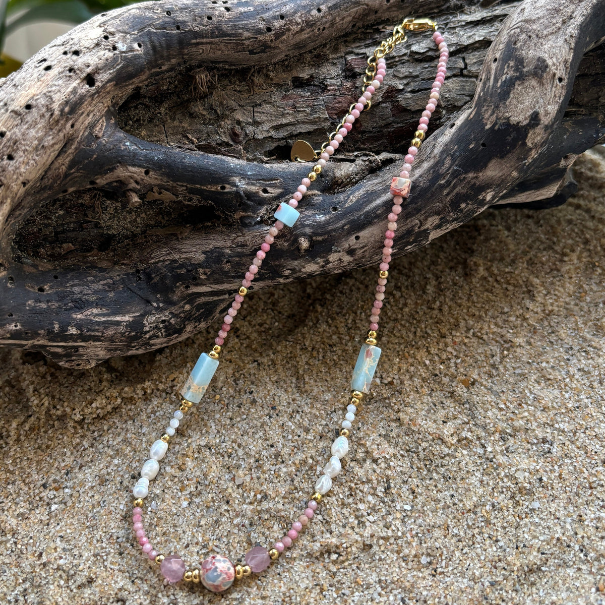 18ct Gold Plated Natural Stone Beaded Necklace
