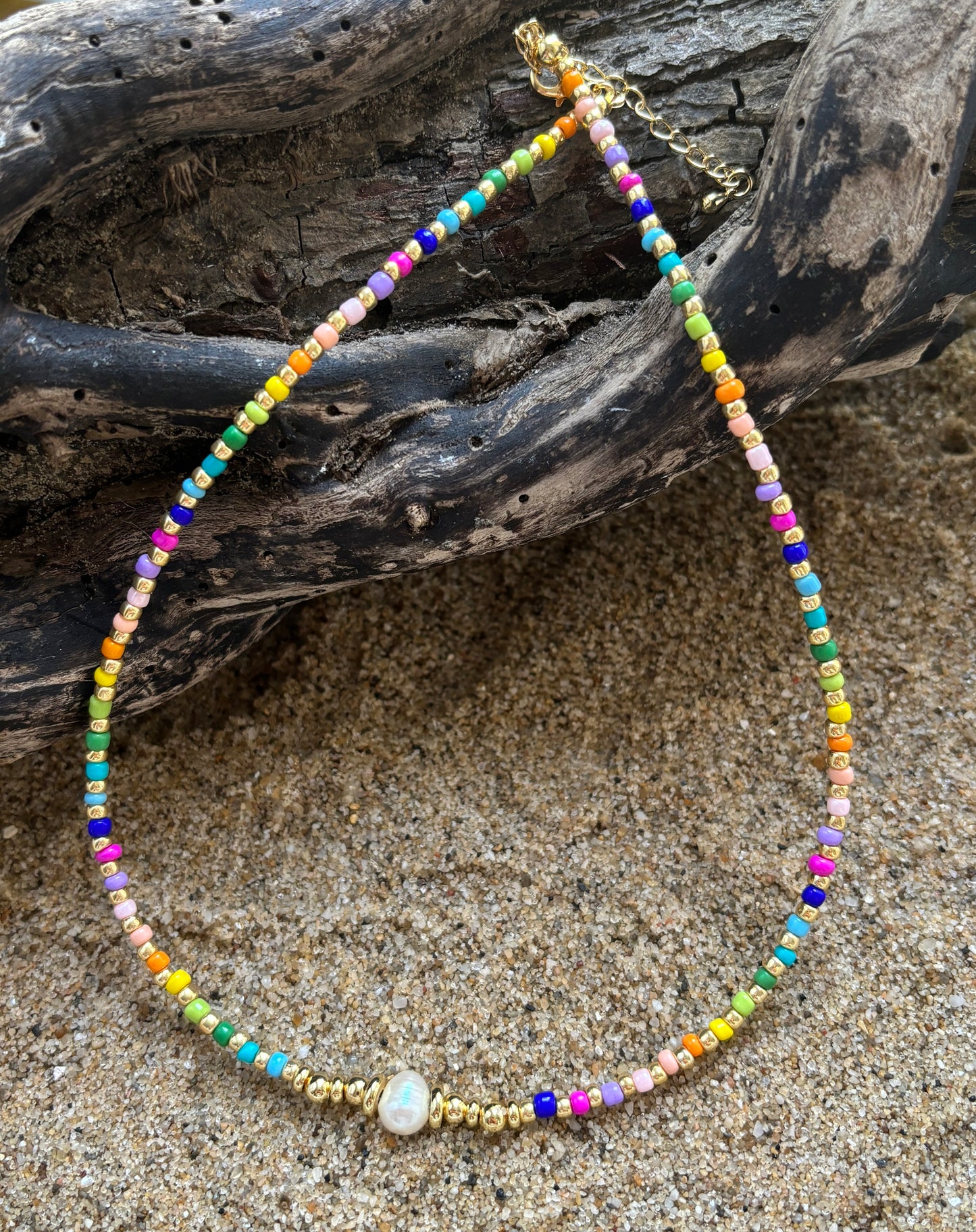18ct Gold Plated Pearl Rainbow Necklace - Available in Silver