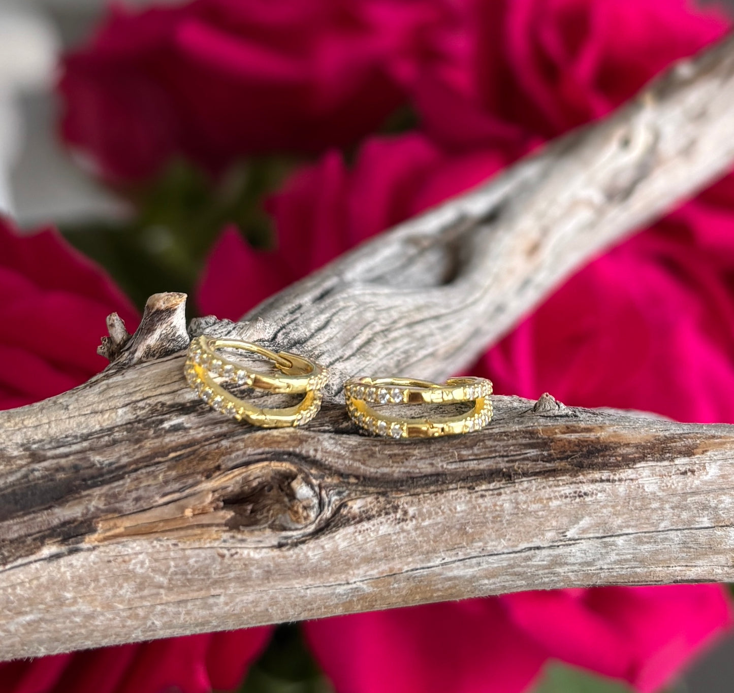18ct Gold Plated Cubic Zirconia Double Hoop Earrings
