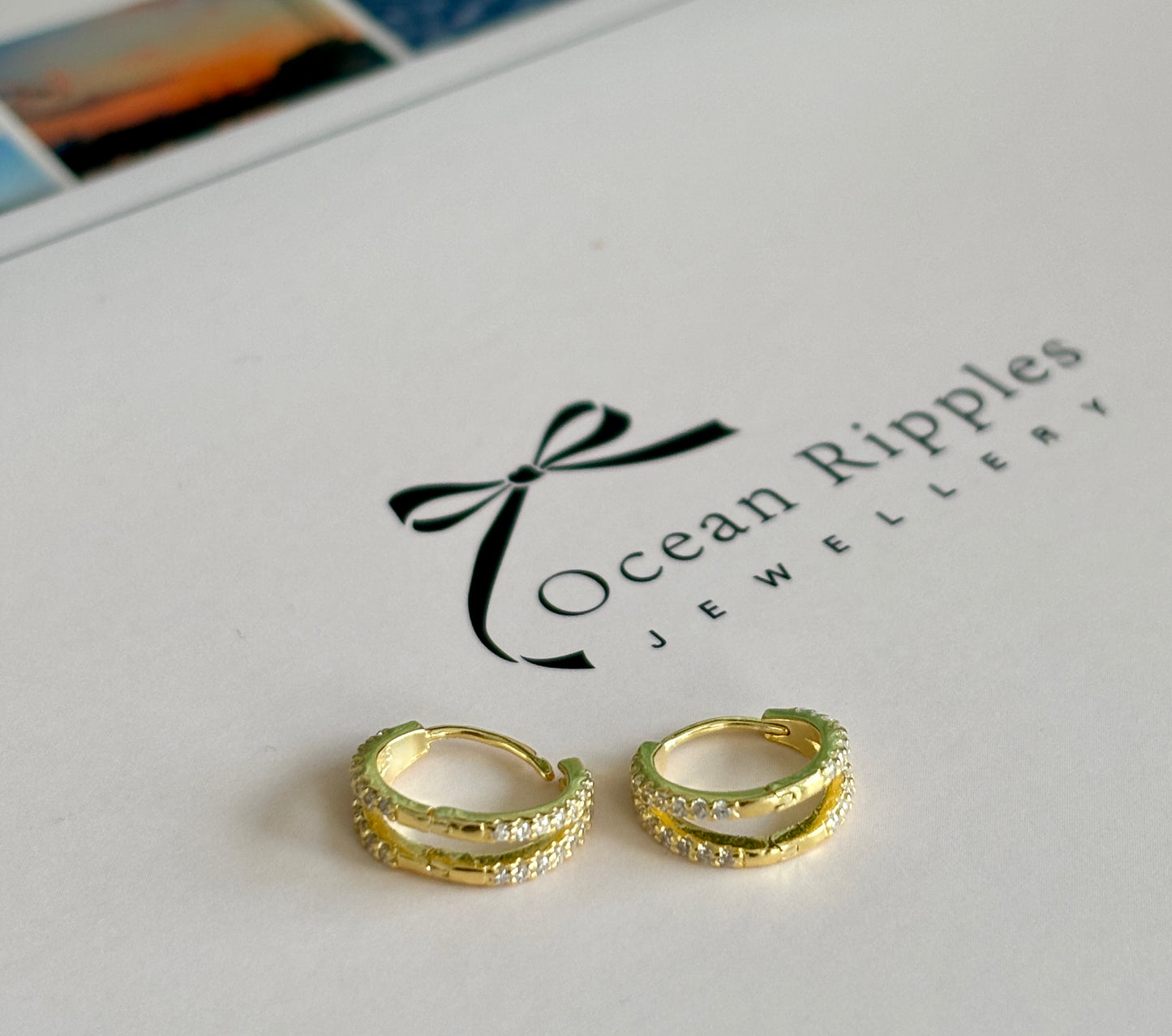 18ct Gold Plated Cubic Zirconia Double Hoop Earrings