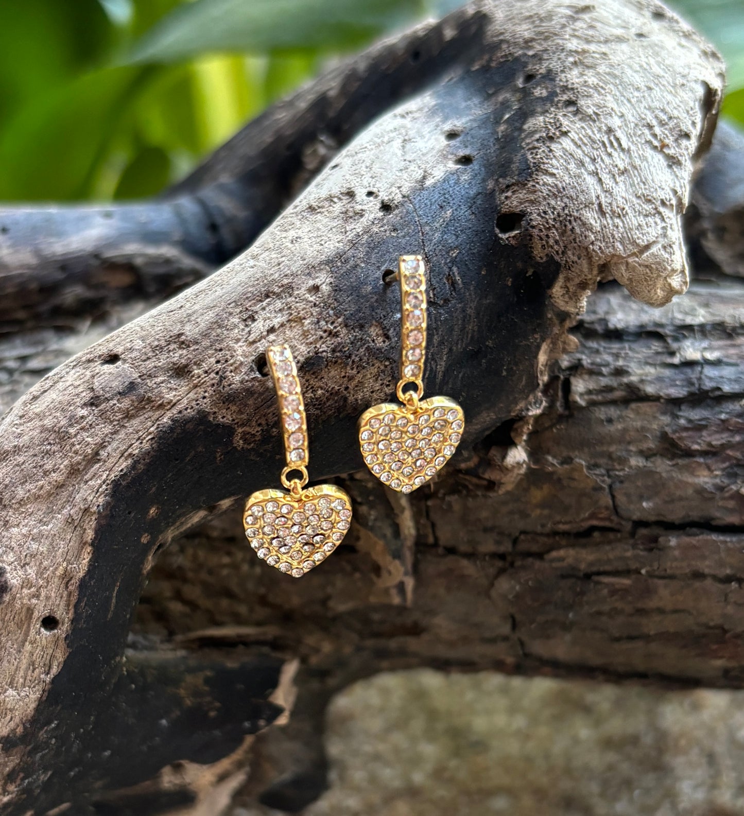 18ct Gold Plated Cubic Zirconia Heart Drop Earrings