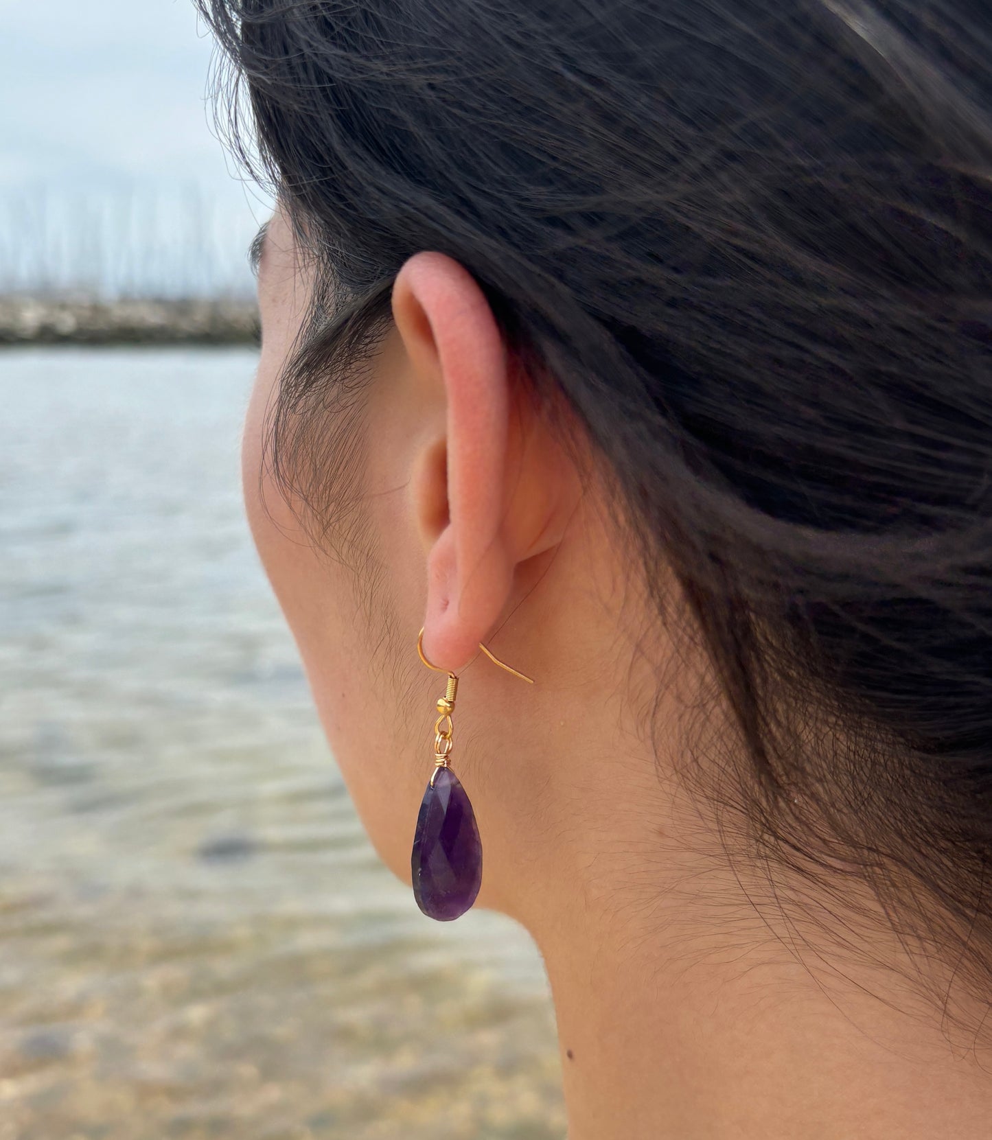18ct Gold Plated Gemstone Drop Earrings