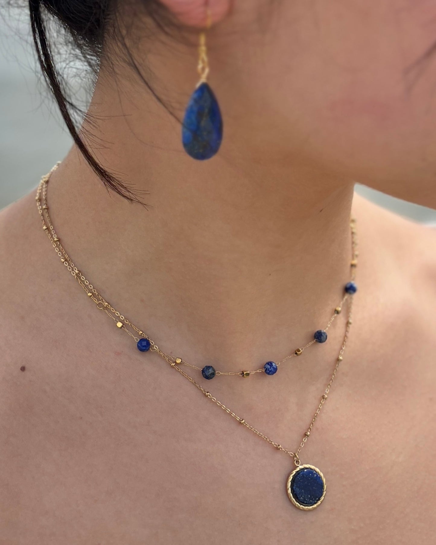 18ct Gold Plated Lapis Lazuli Layered Necklaces