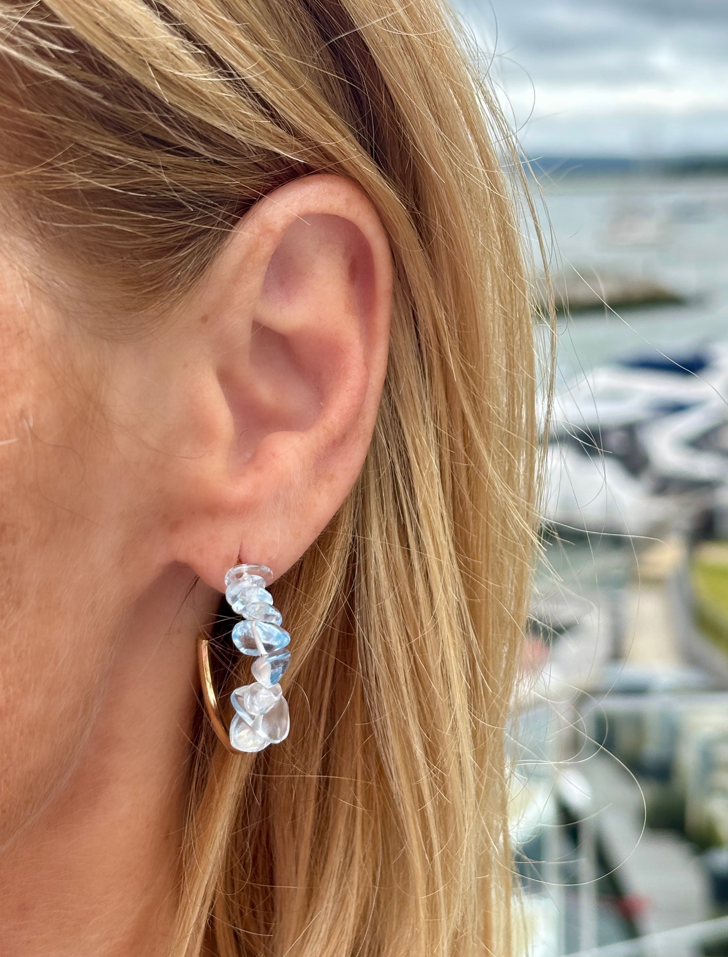 14ct Gold Plated Blue Quartz Chips Hoop Earrings
