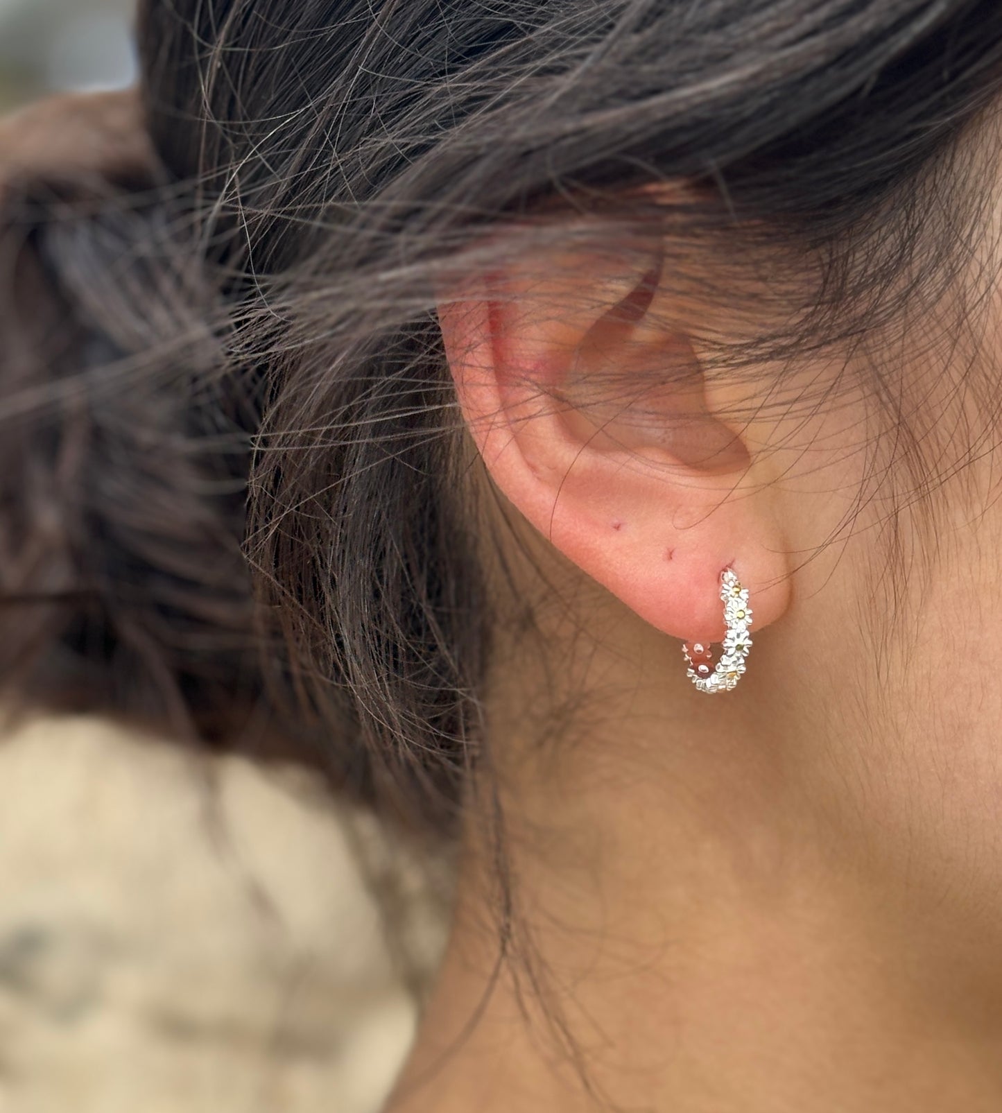 925 Sterling Silver Daisy Hoop Earrings