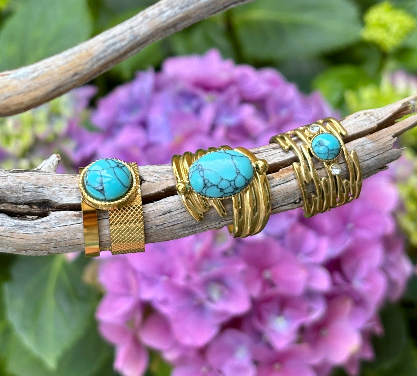 18ct Gold Plated Oval Turquoise Stone Ring