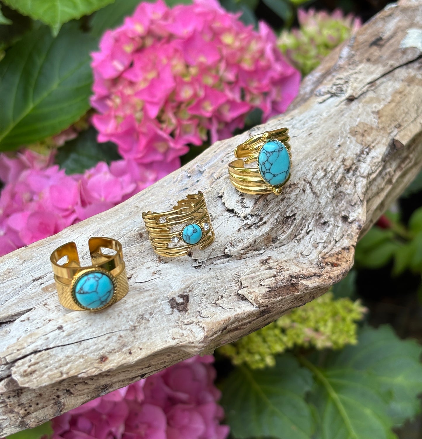 18ct Gold Plated Oval Turquoise Stone Ring