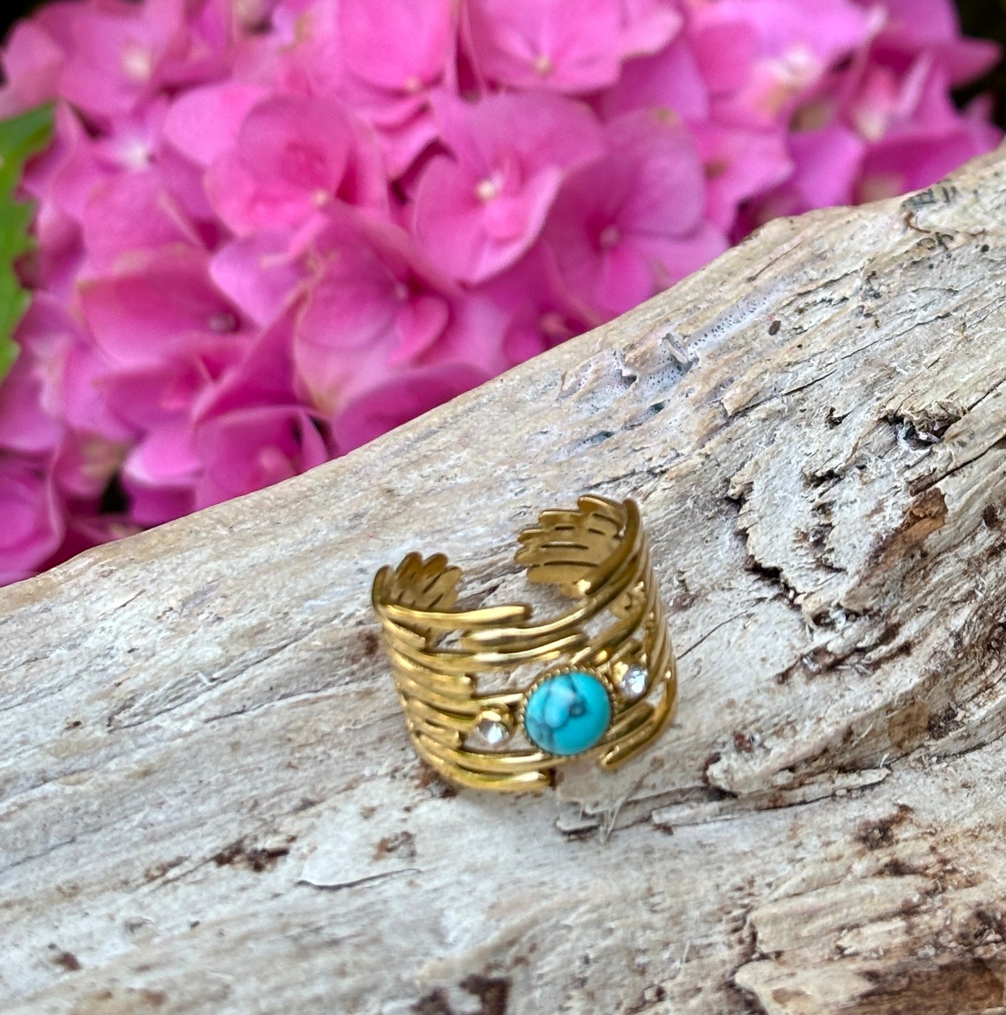 18ct Gold Plated Turquoise Cubic Zirconia Multi Band Ring