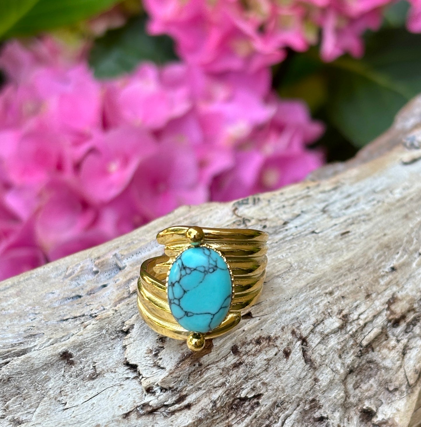 18ct Gold Plated Oval Turquoise Stone Ring