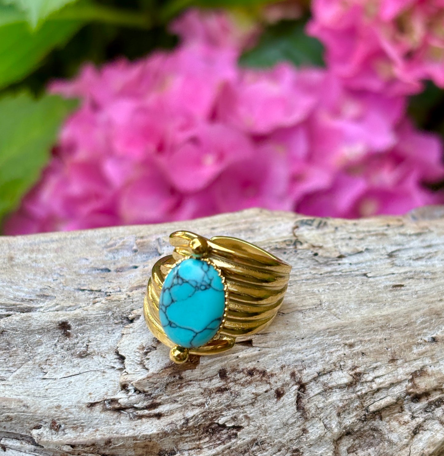 18ct Gold Plated Oval Turquoise Stone Ring