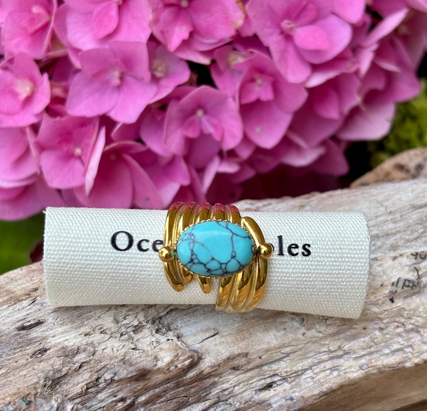 18ct Gold Plated Oval Turquoise Stone Ring