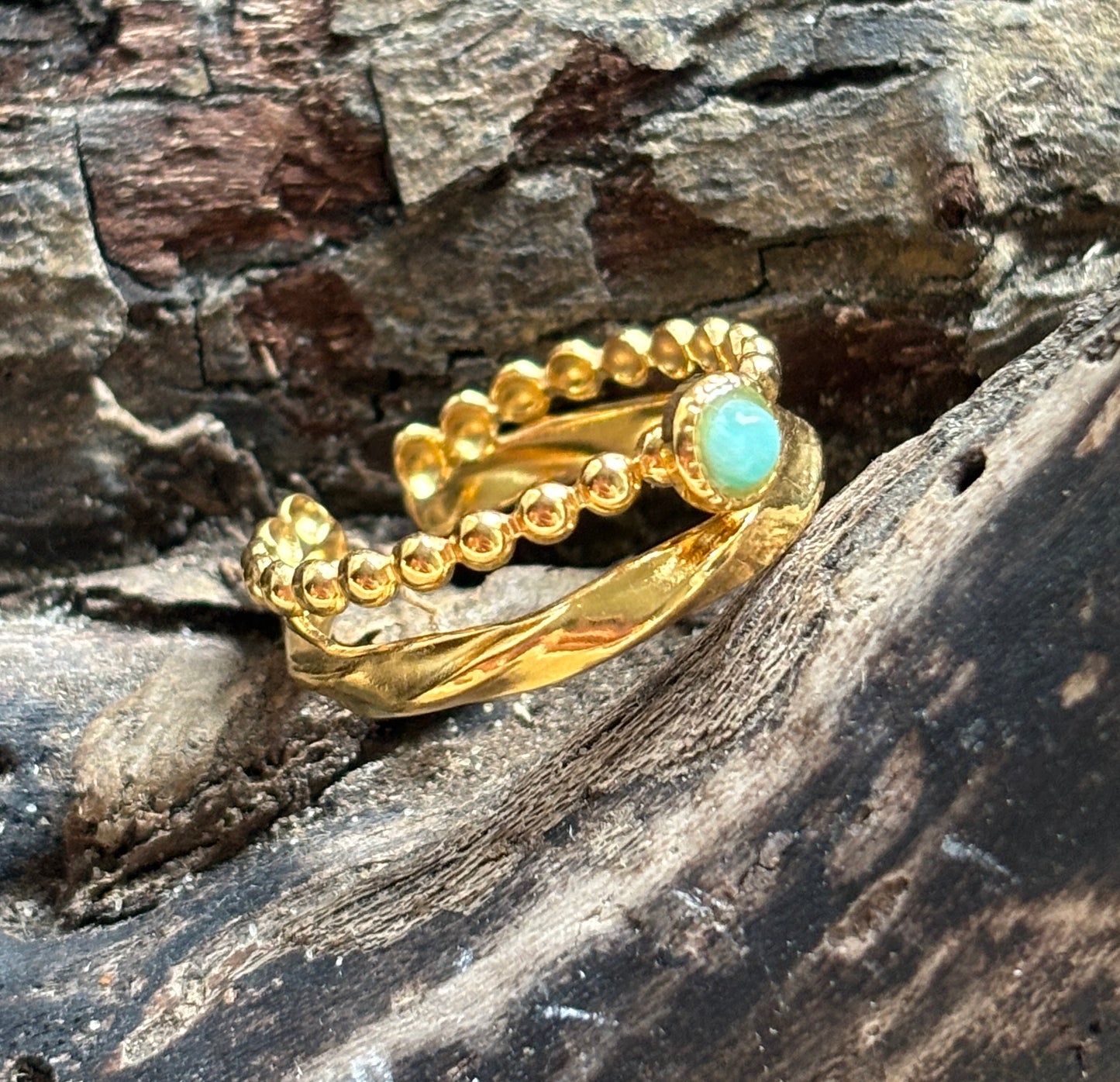 18ct Gold Plated Amazonite Double Band Adjustable Ring