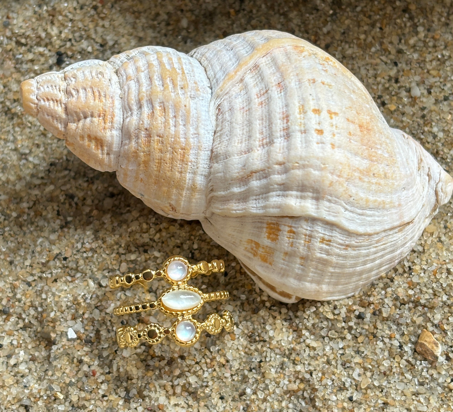 18ct Gold Plated Mother Of Pearl Triple Band Adjustable Ring