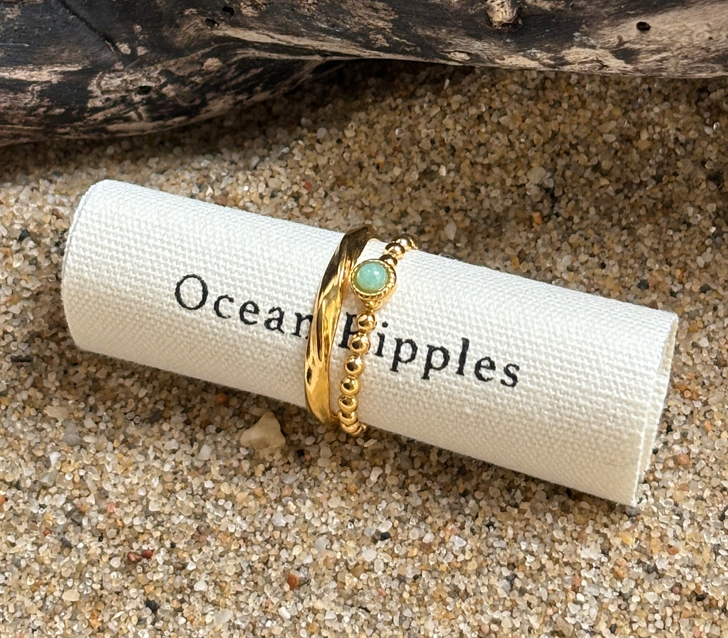18ct Gold Plated Amazonite Double Band Adjustable Ring