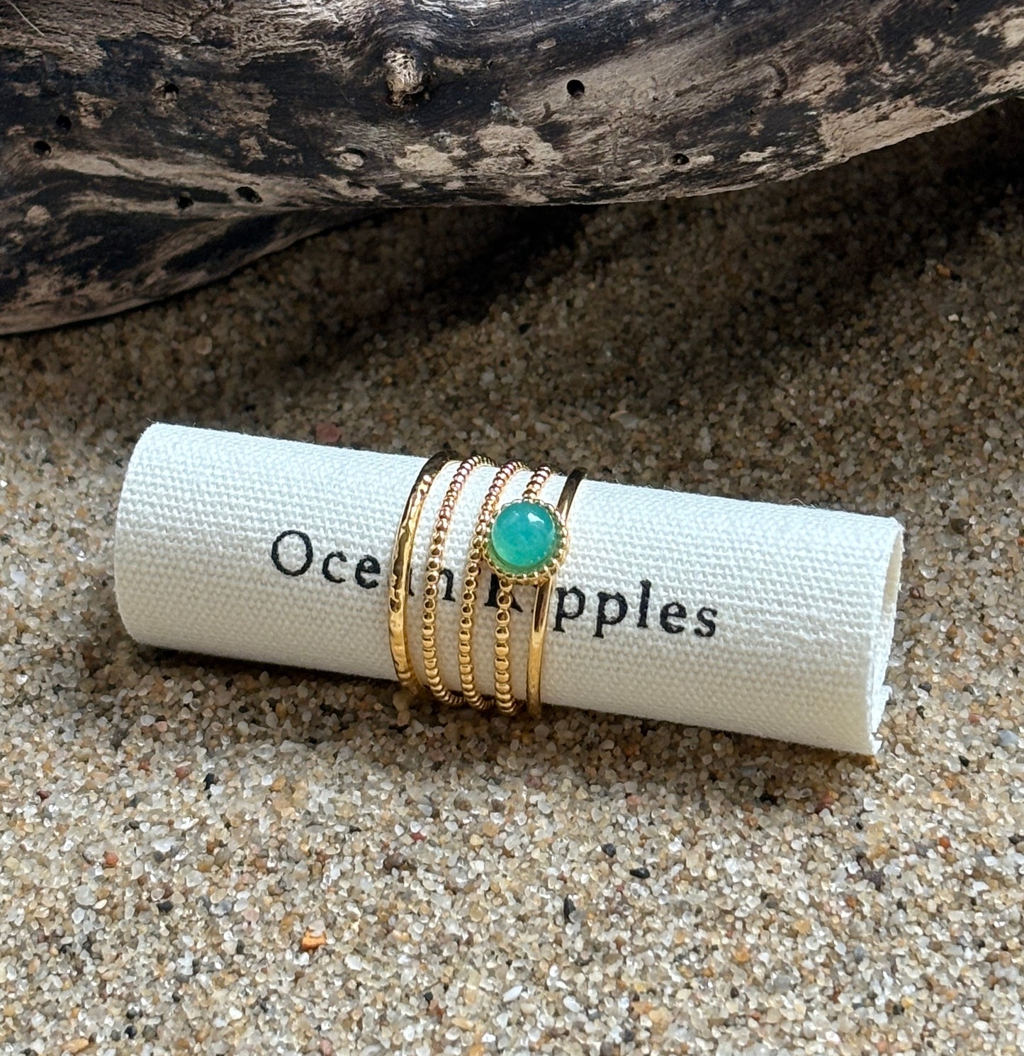 18ct Gold Plated Amazonite Multi Band Adjustable Ring