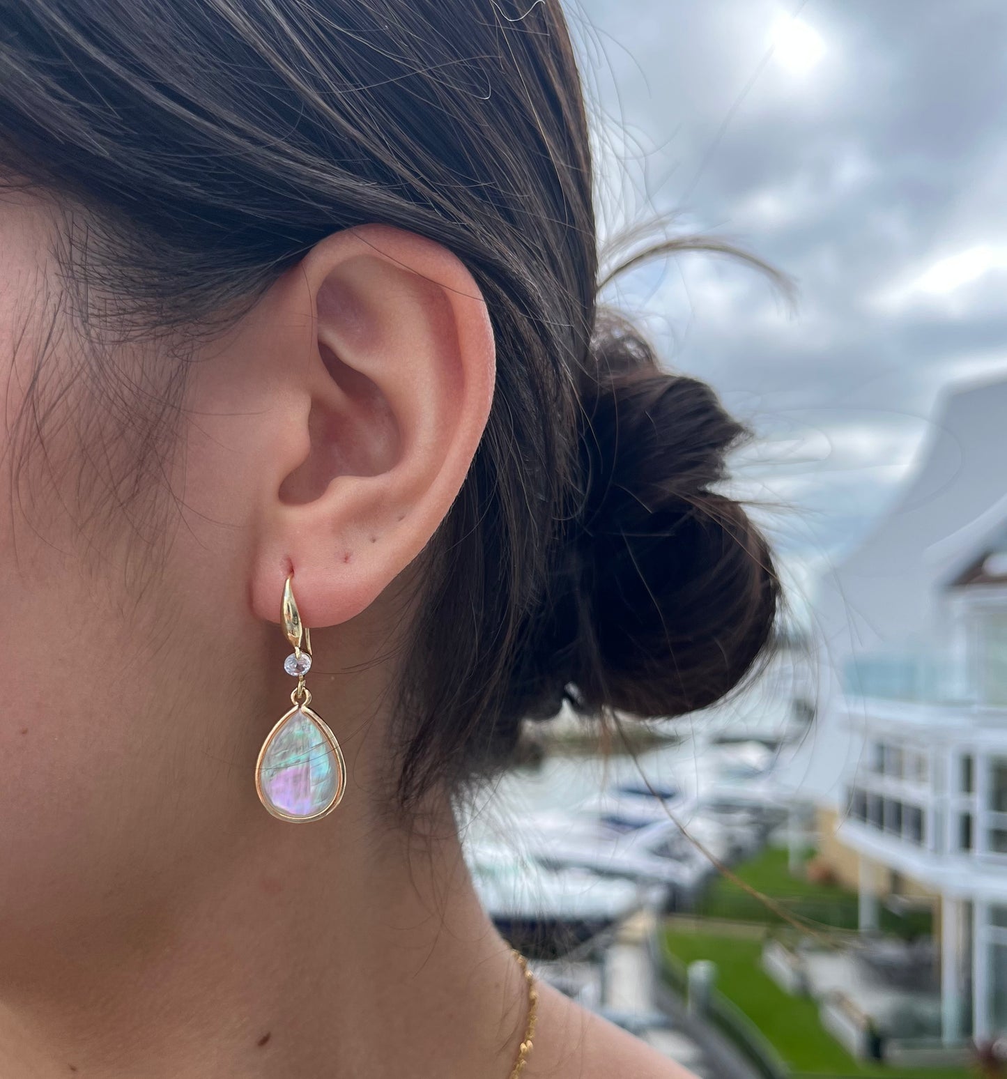 14ct Gold Plated Mother Of Pearl Drop Earrings