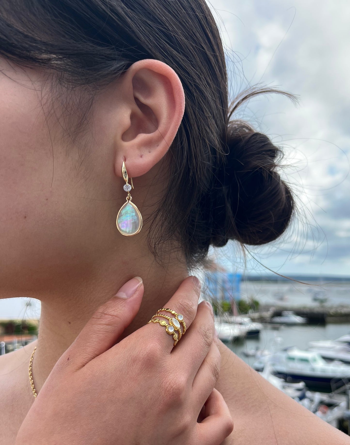 14ct Gold Plated Mother Of Pearl Drop Earrings