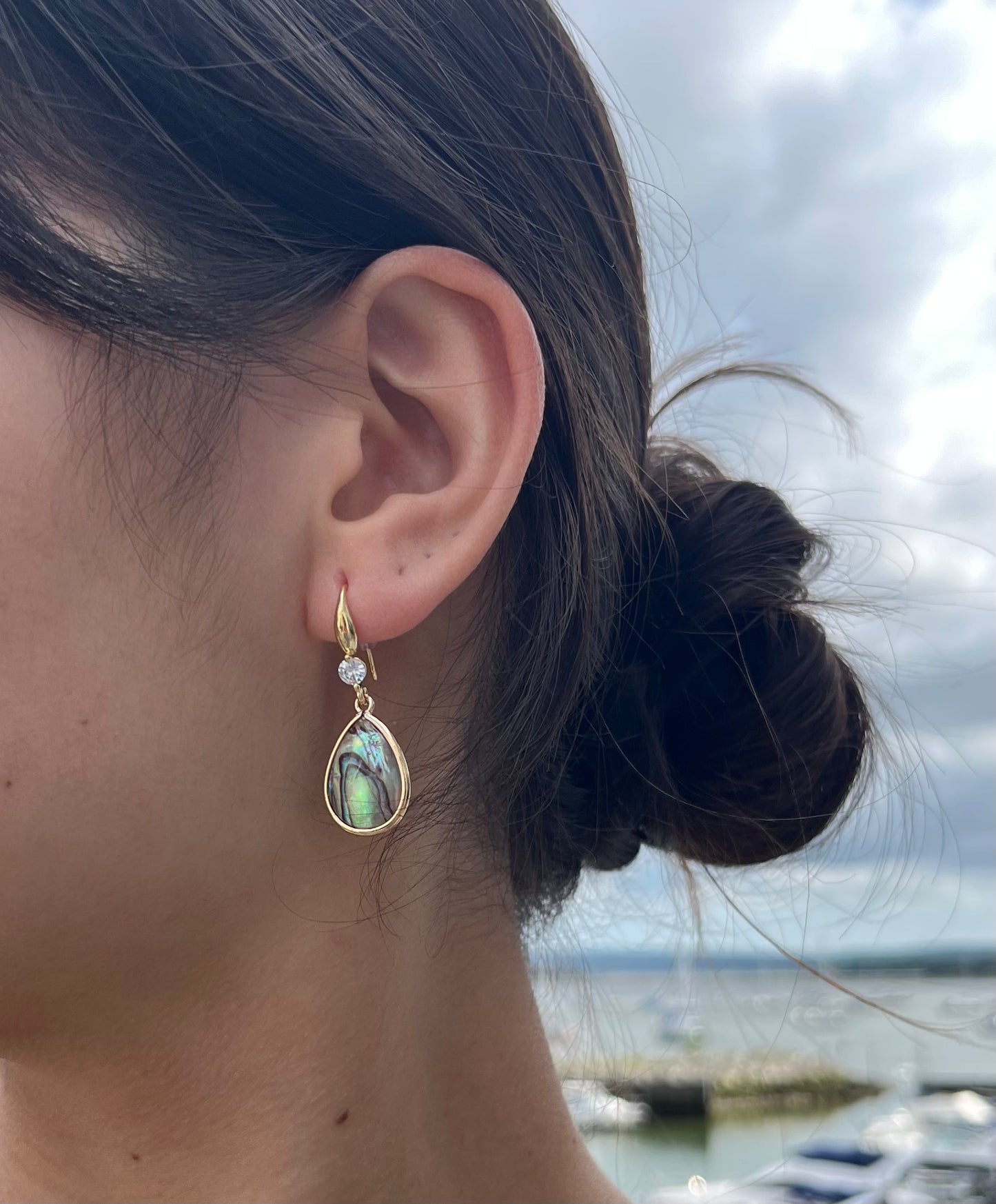 14ct Gold Plated Abalone Shell Drop Earrings