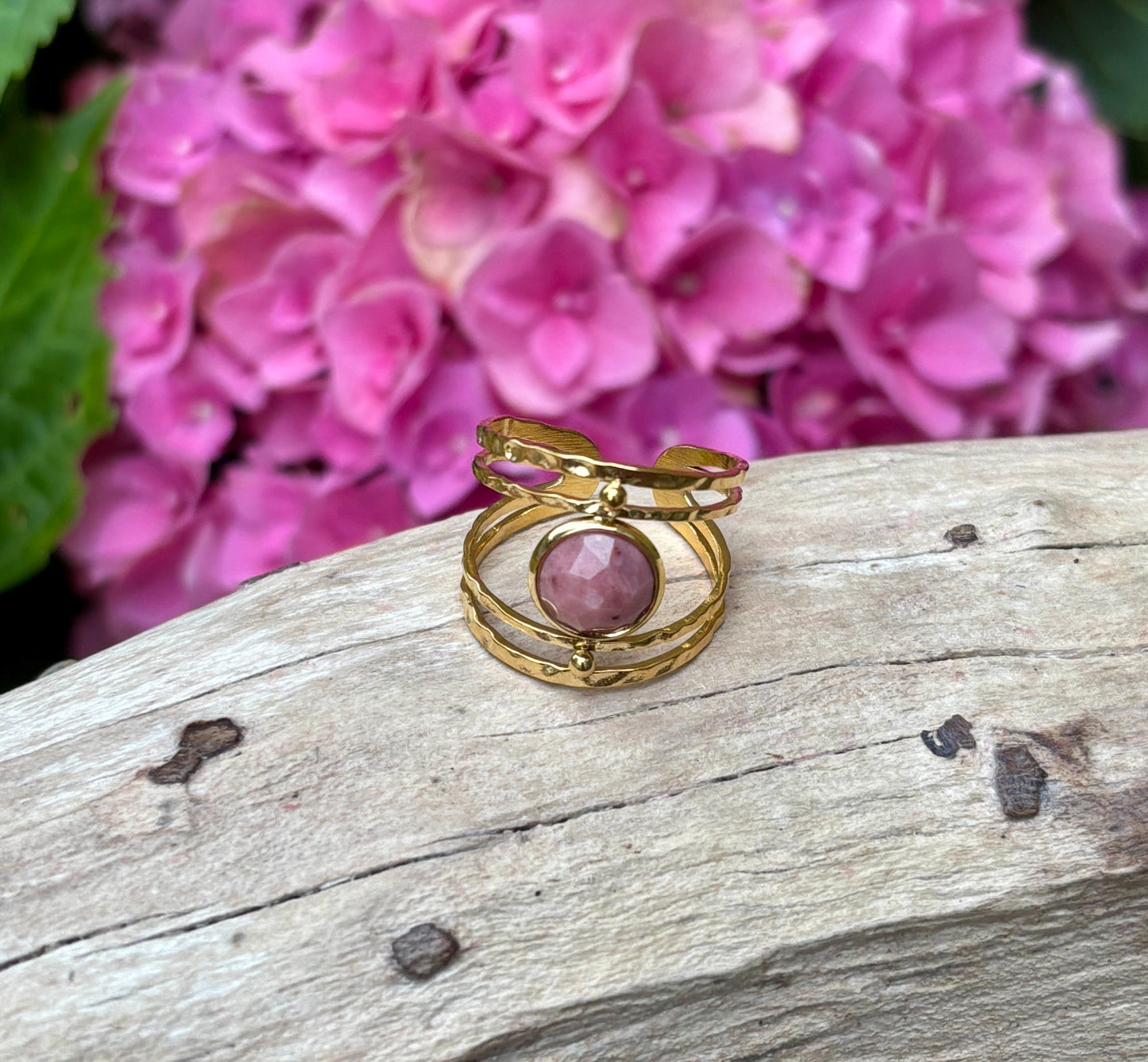 18ct Gold Plated Adjustable Nature Stone Double Band Ring