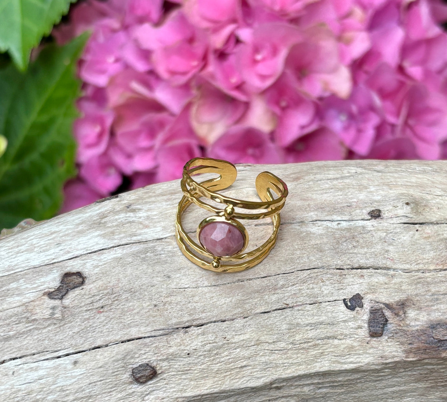 18ct Gold Plated Adjustable Nature Stone Double Band Ring