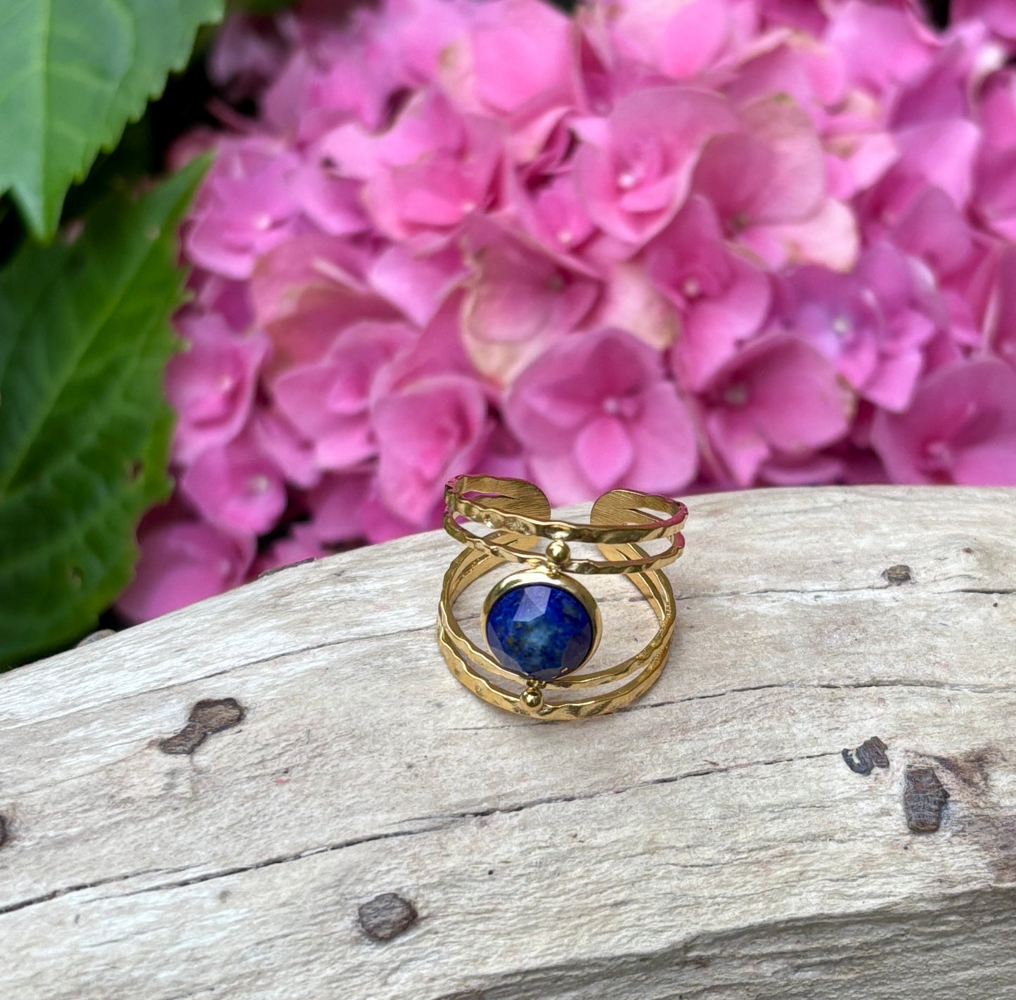 18ct Gold Plated Adjustable Nature Stone Double Band Ring