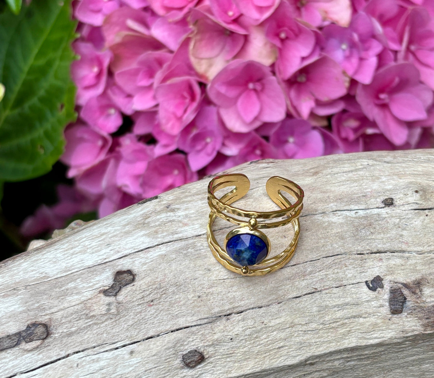 18ct Gold Plated Adjustable Nature Stone Double Band Ring
