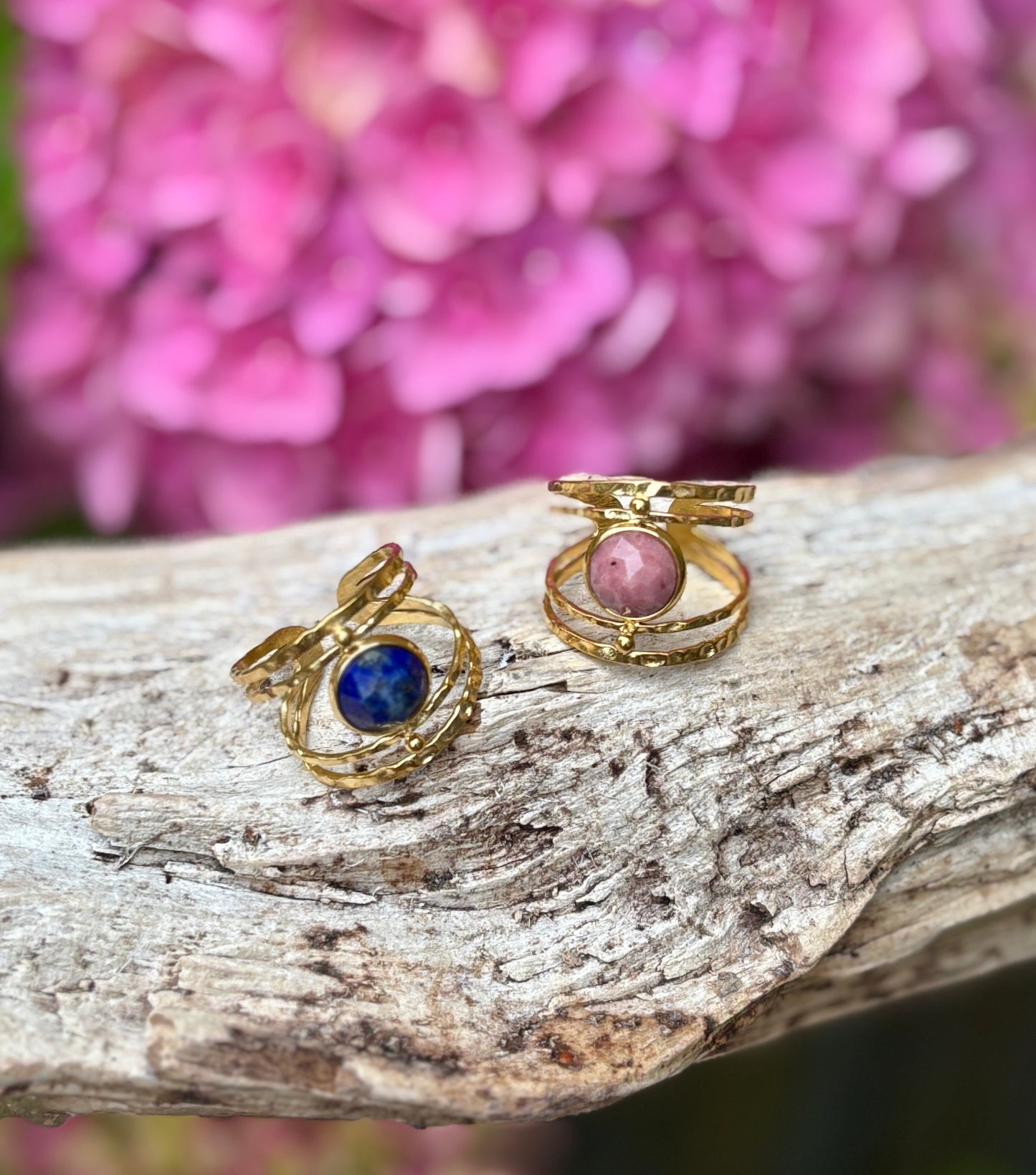 18ct Gold Plated Adjustable Nature Stone Double Band Ring