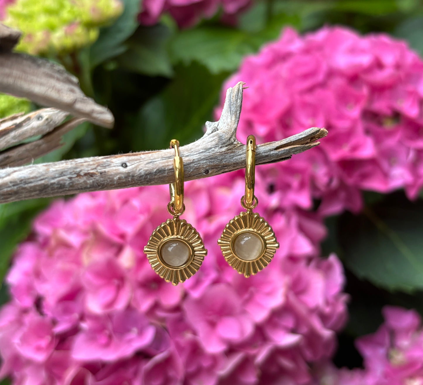 18ct Gold Plated Clear Quartz Huggie Earrings